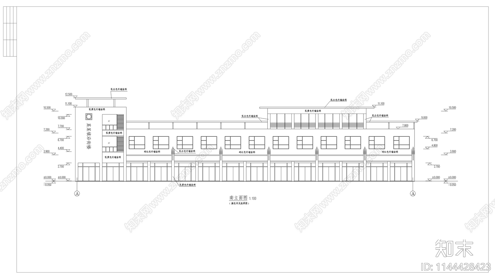 三层沿街商业楼建筑cad施工图下载【ID:1144428423】