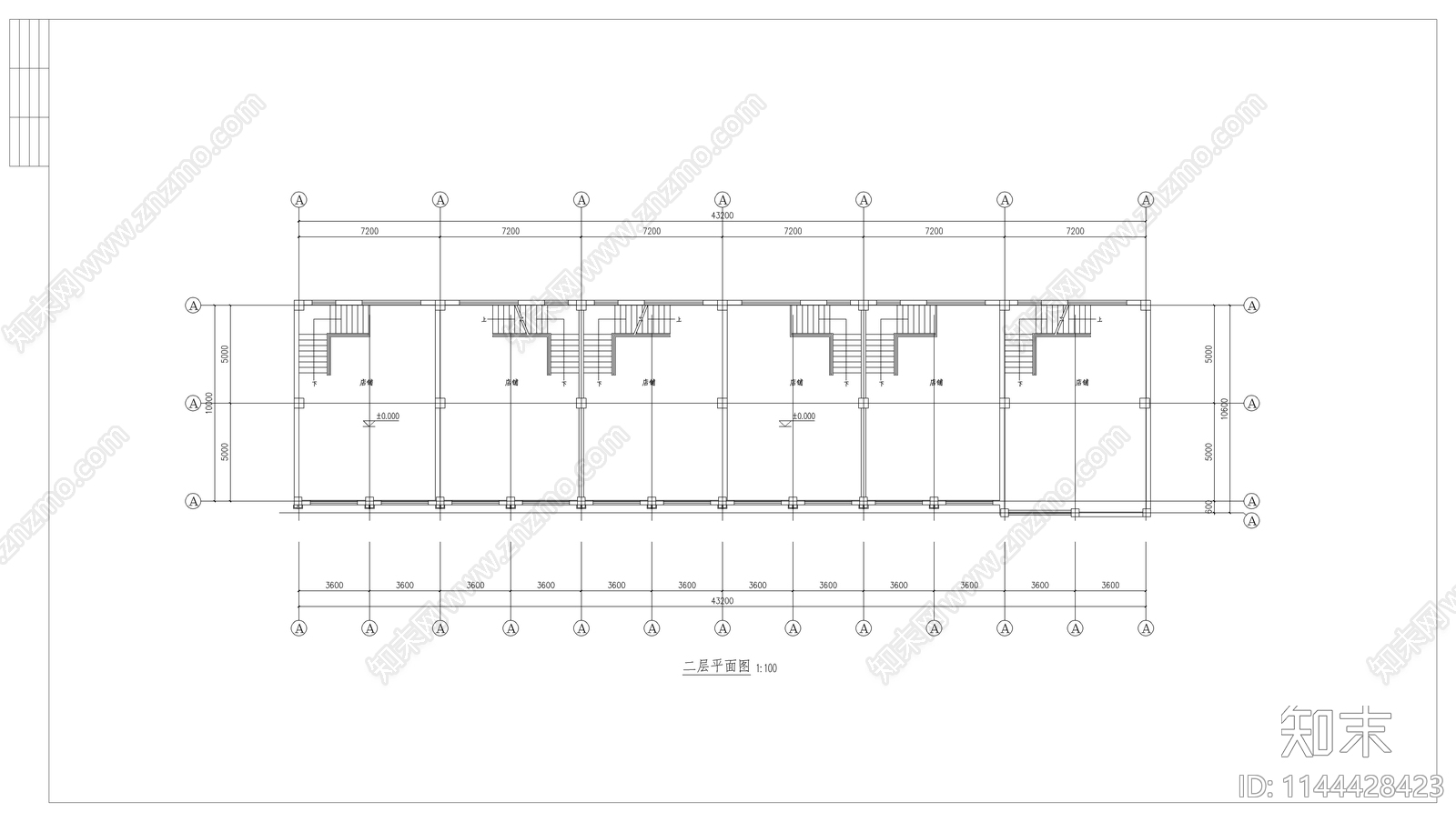 三层沿街商业楼建筑cad施工图下载【ID:1144428423】