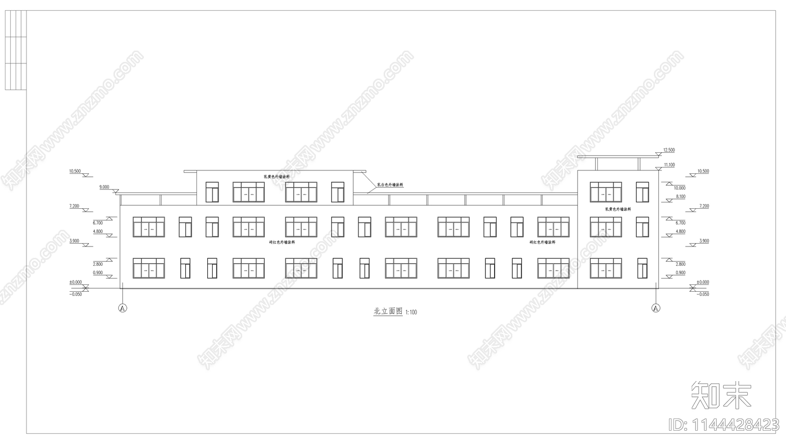 三层沿街商业楼建筑cad施工图下载【ID:1144428423】