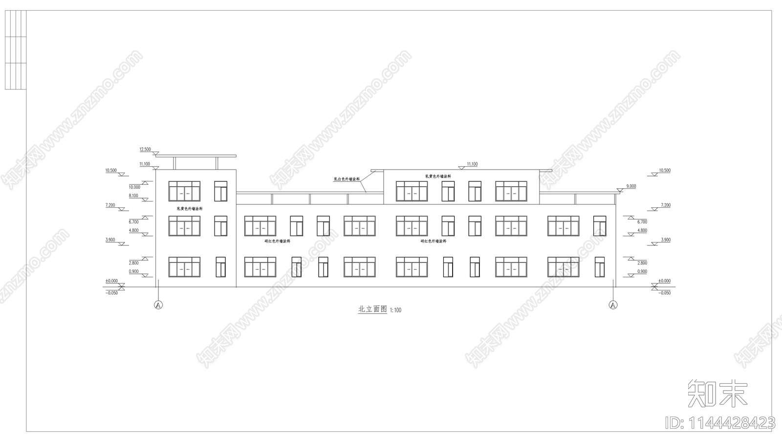 三层沿街商业楼建筑cad施工图下载【ID:1144428423】