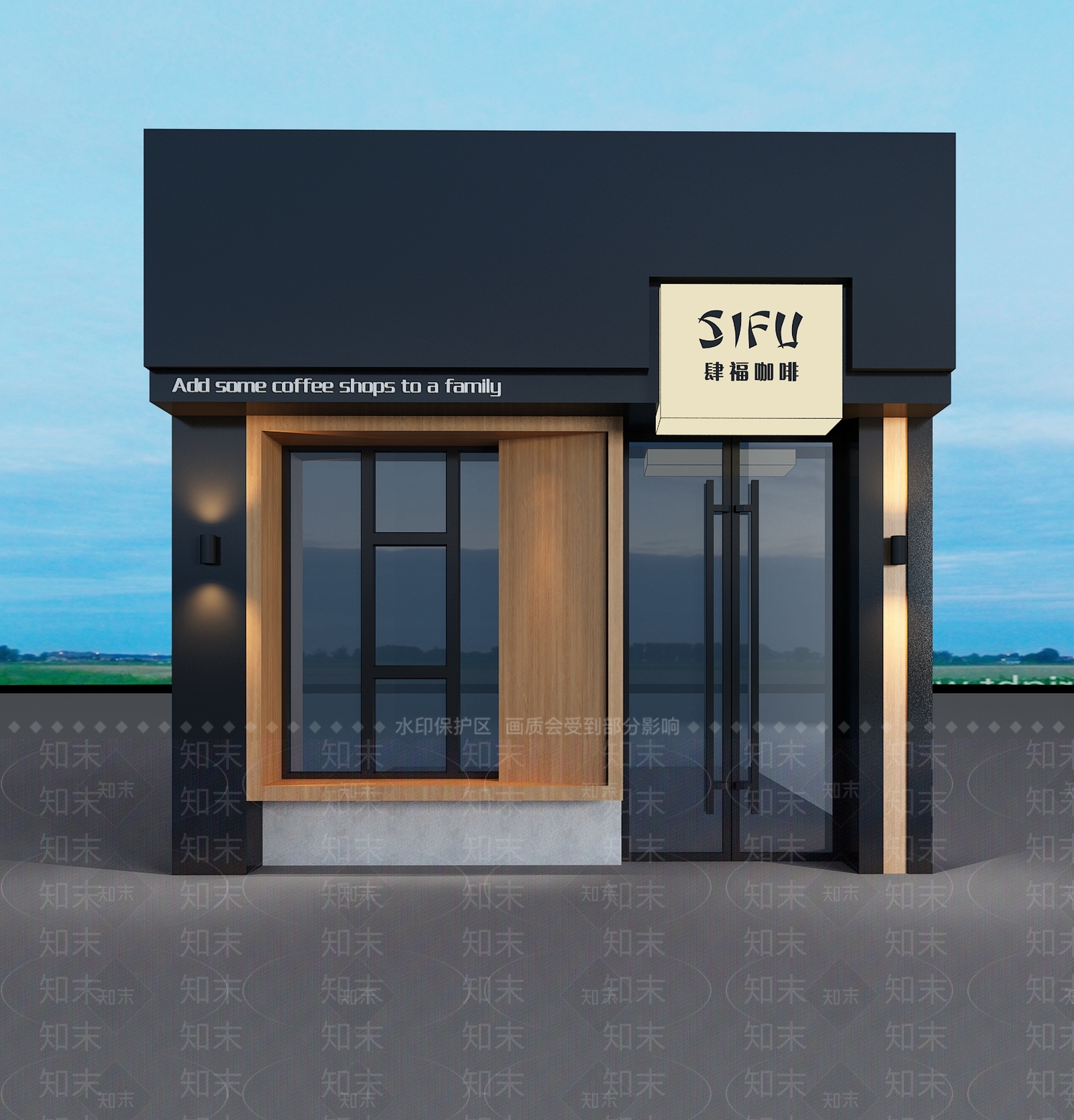 咖啡店门头门脸3D模型下载【ID:1144432089】