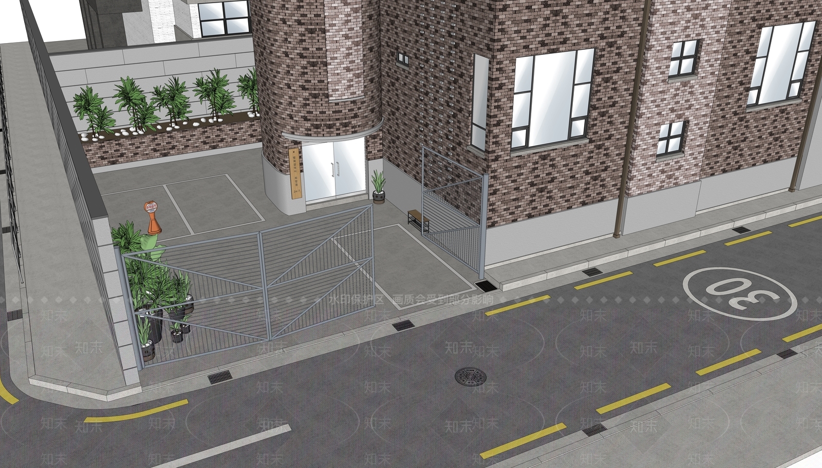 现代城市市政道路SU模型下载【ID:1144434240】