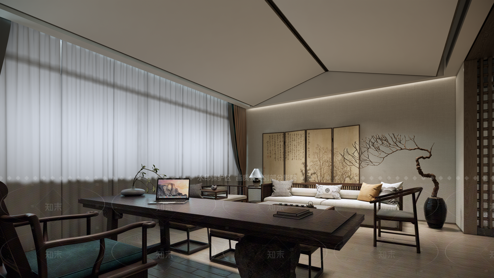 新中式办公区SU模型下载【ID:1215990267】