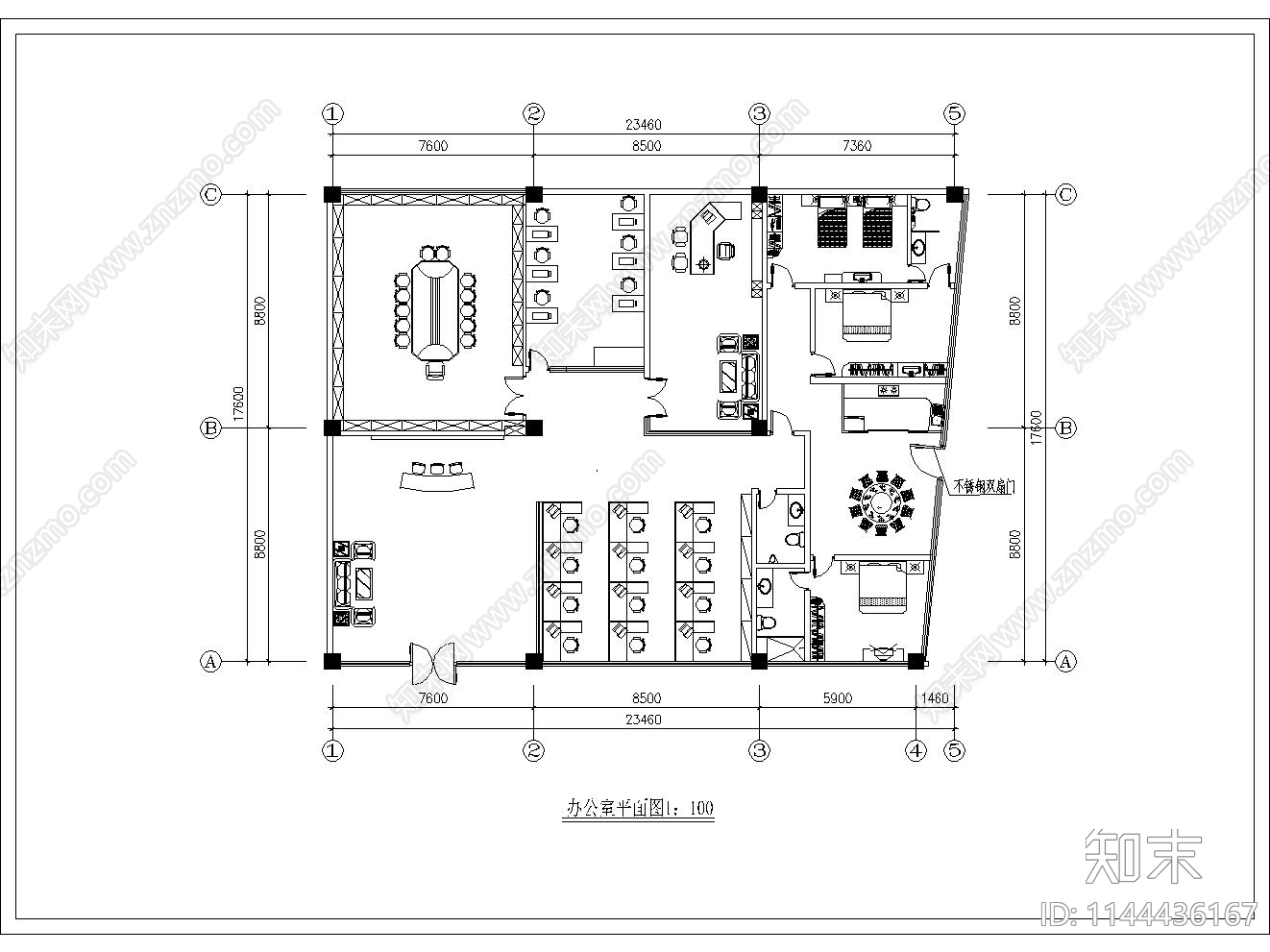 小型办公室室内cad施工图下载【ID:1144436167】