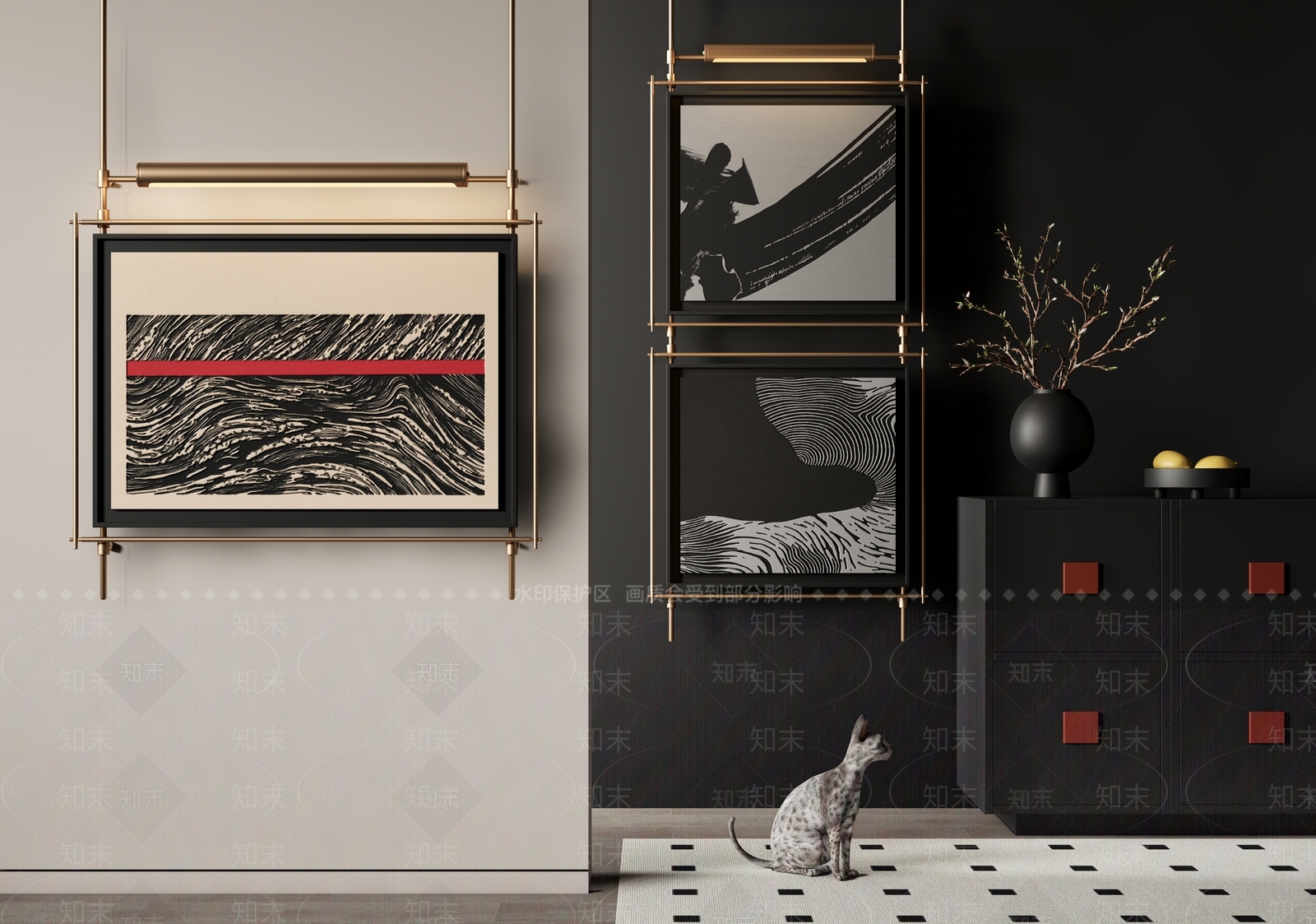 现代中古装饰挂画SU模型下载【ID:1144437775】_知末su模型网