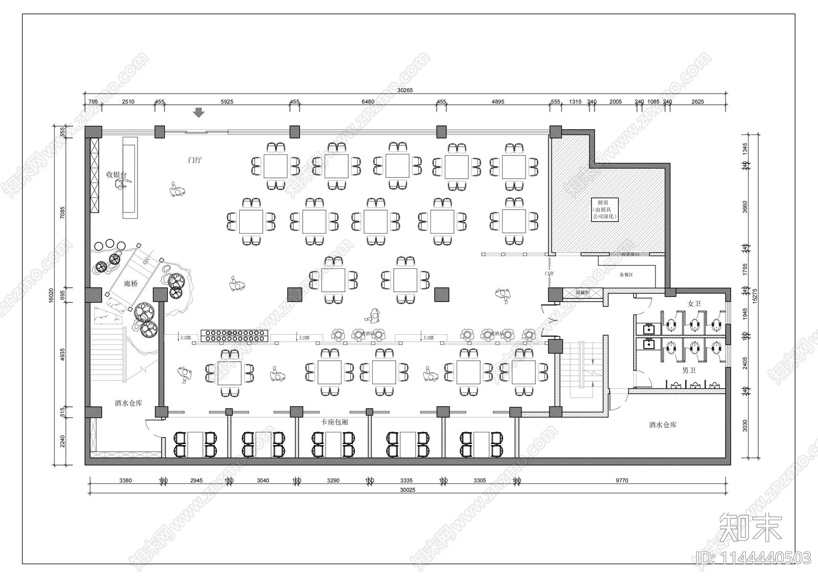 中式火锅店室内平面图cad施工图下载【ID:1144440503】