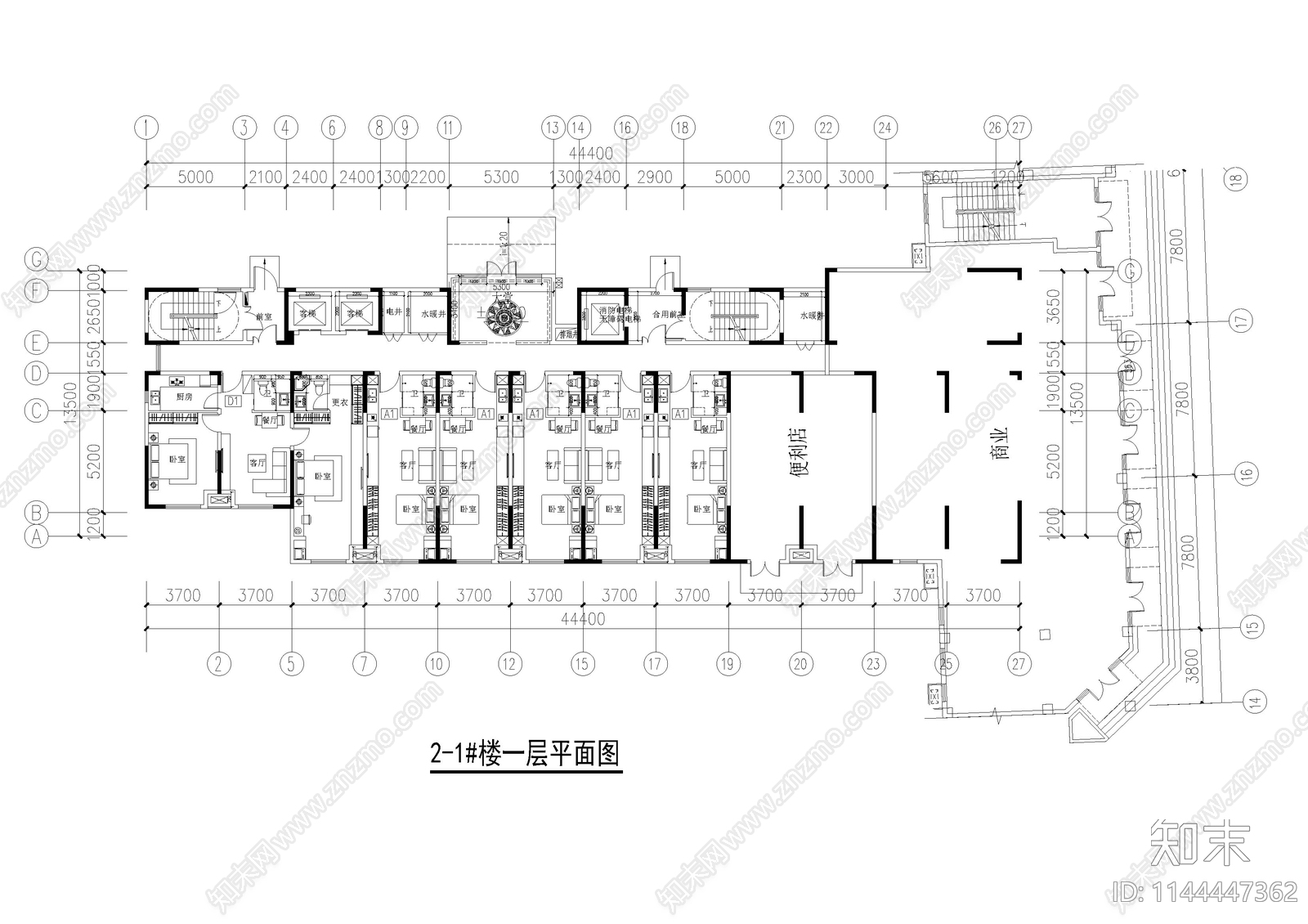 公寓建筑cad施工图下载【ID:1144447362】