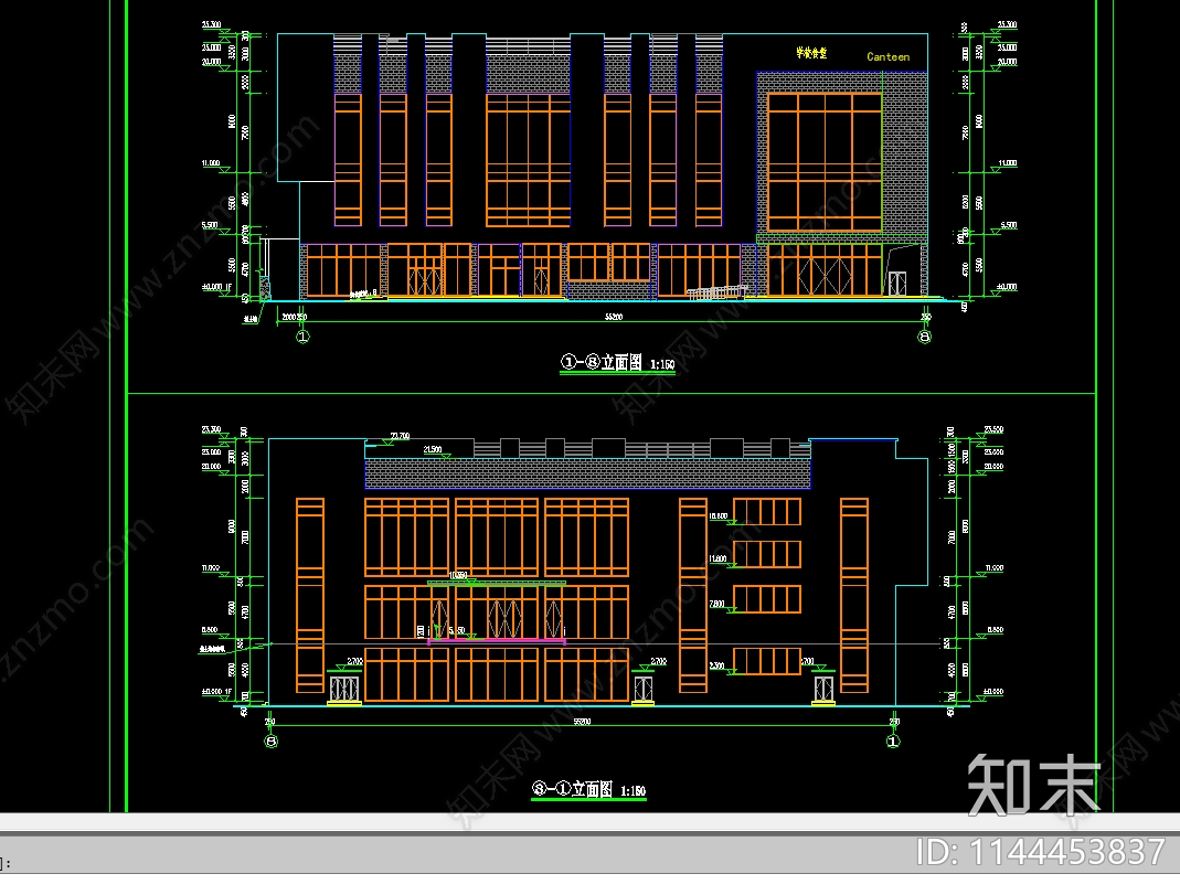 学生食堂建筑cad施工图下载【ID:1144453837】