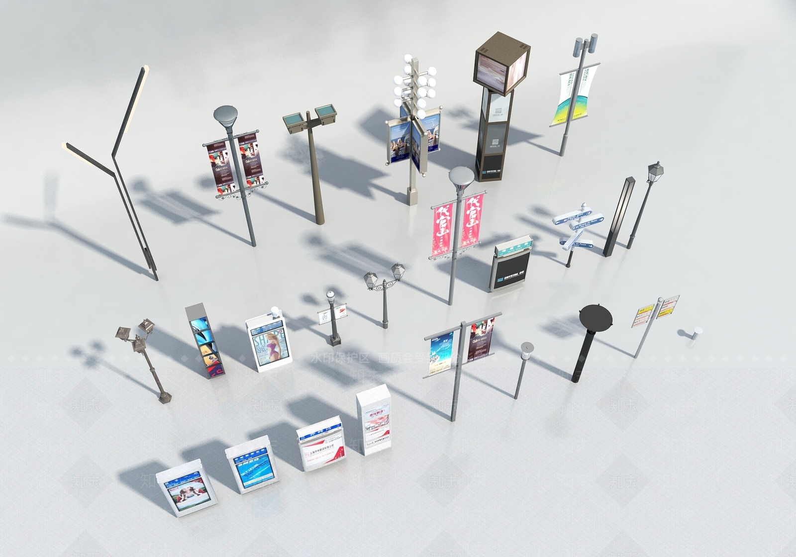商业路灯广告灯箱3D模型下载【ID:1144455986】