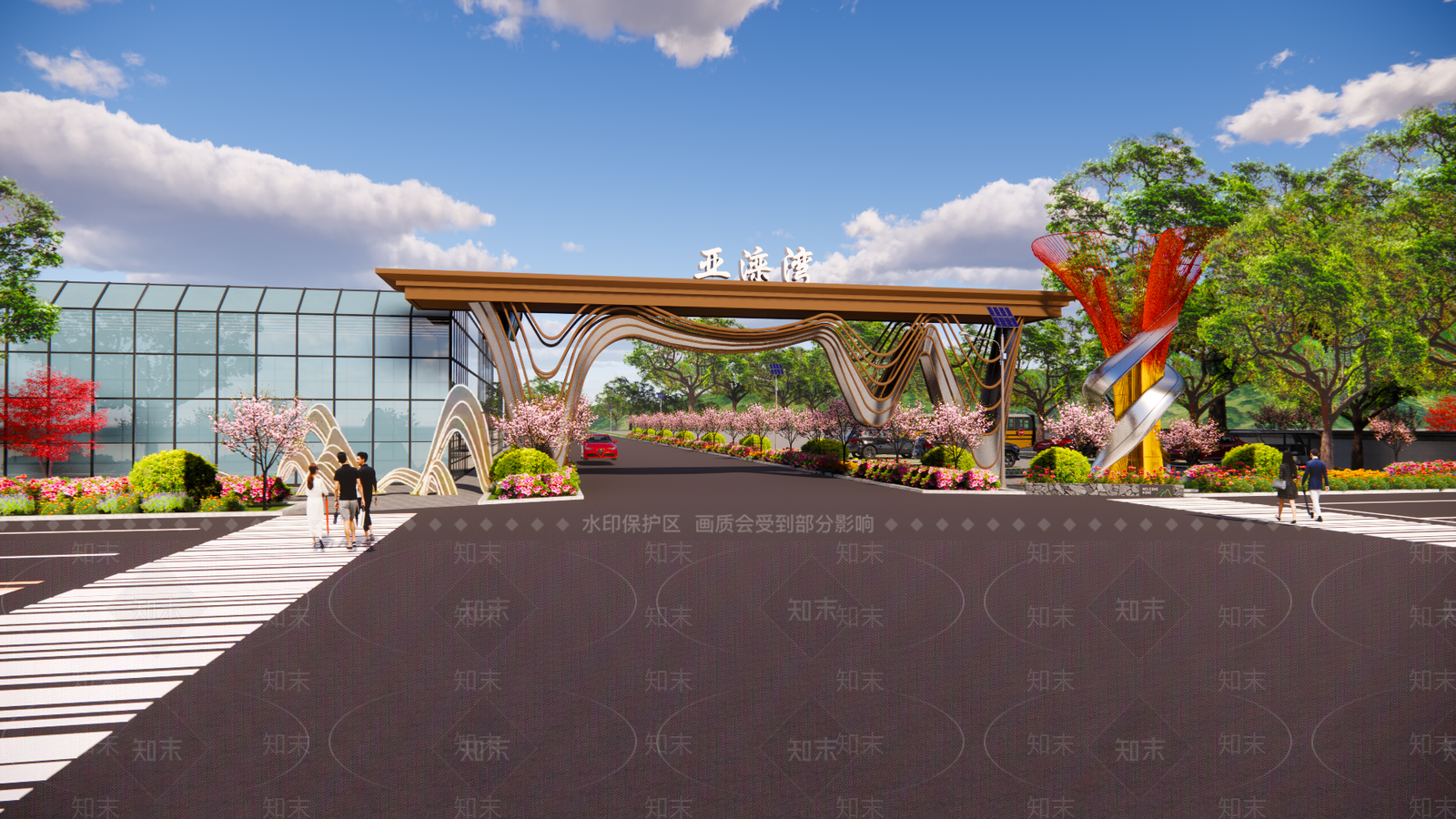 现代美丽乡村景区大门SU模型下载【ID:1144458807】