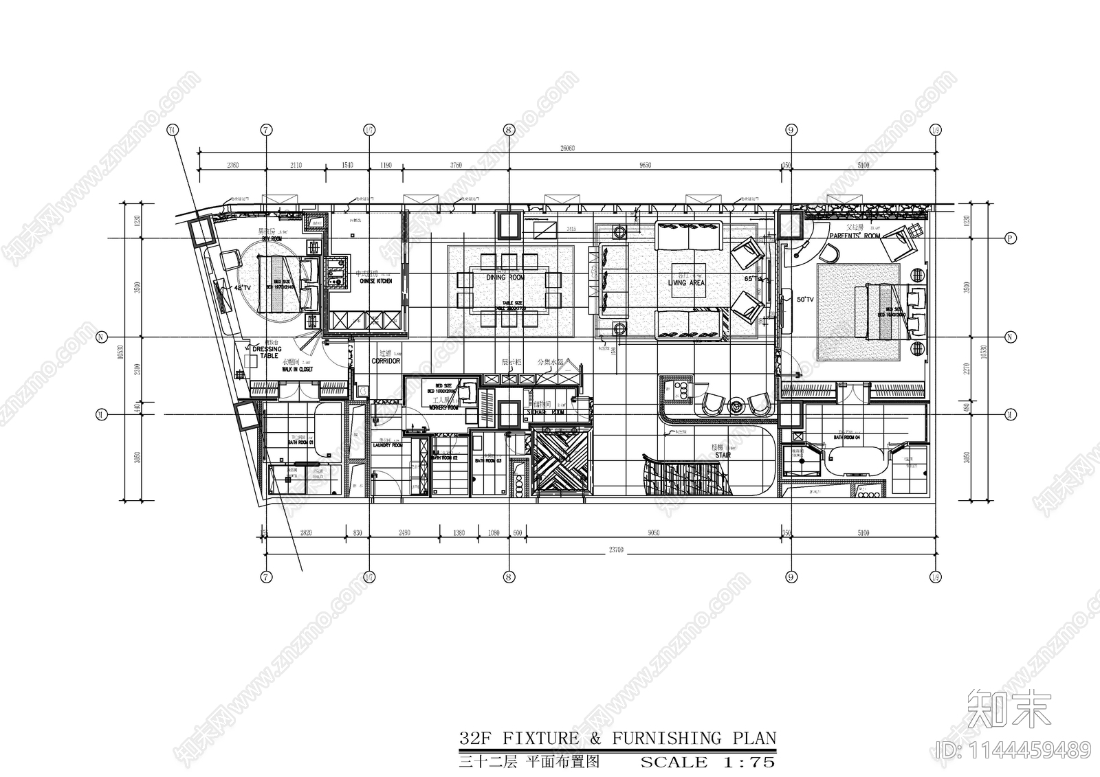 三里屯奢华公寓室内cad施工图下载【ID:1144459489】