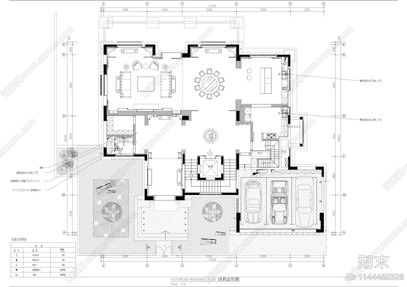 新中式五层别墅全套cad施工图下载【ID:1144460328】