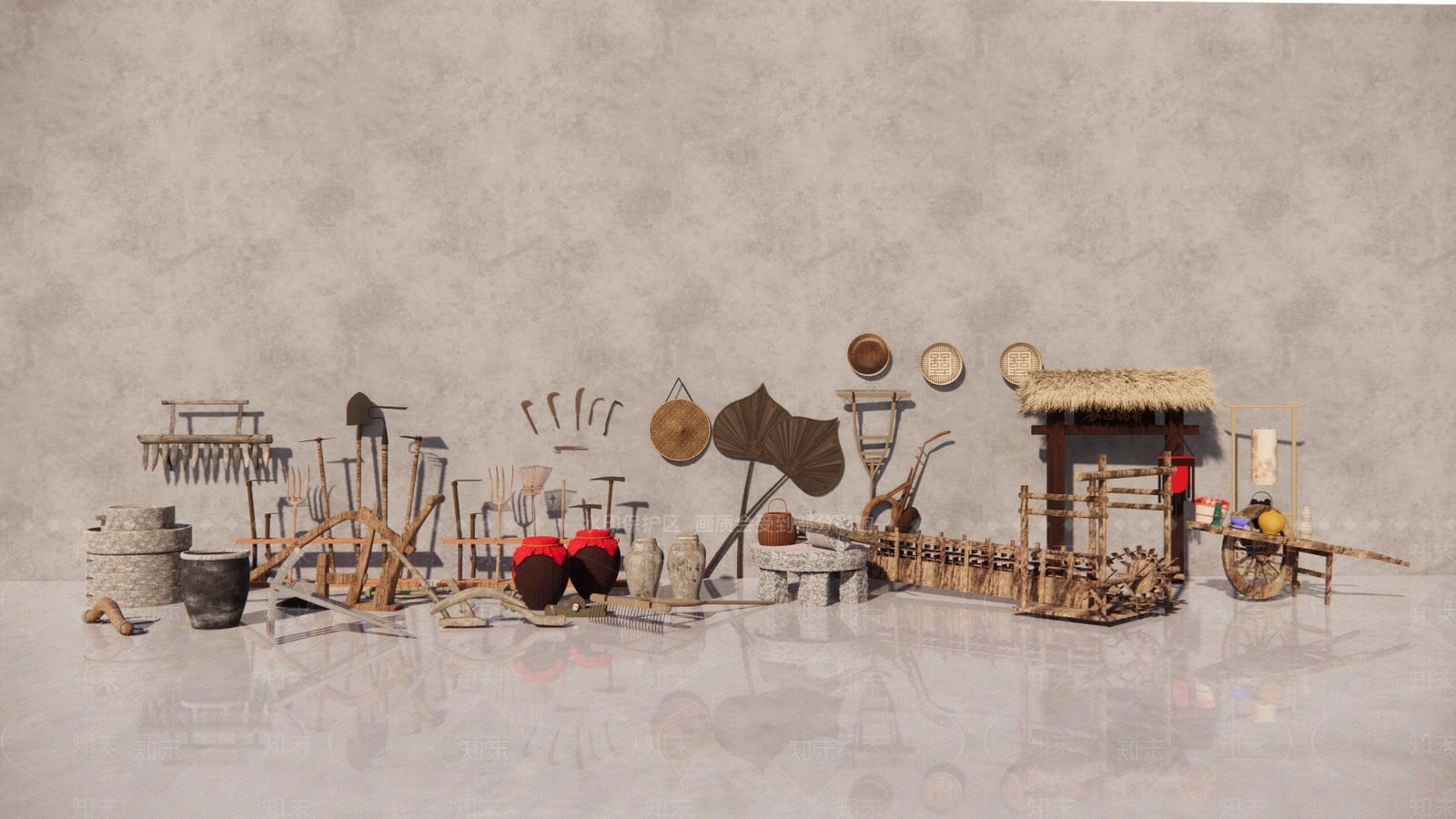 现代乡村农具小品组合SU模型下载【ID:1145996290】