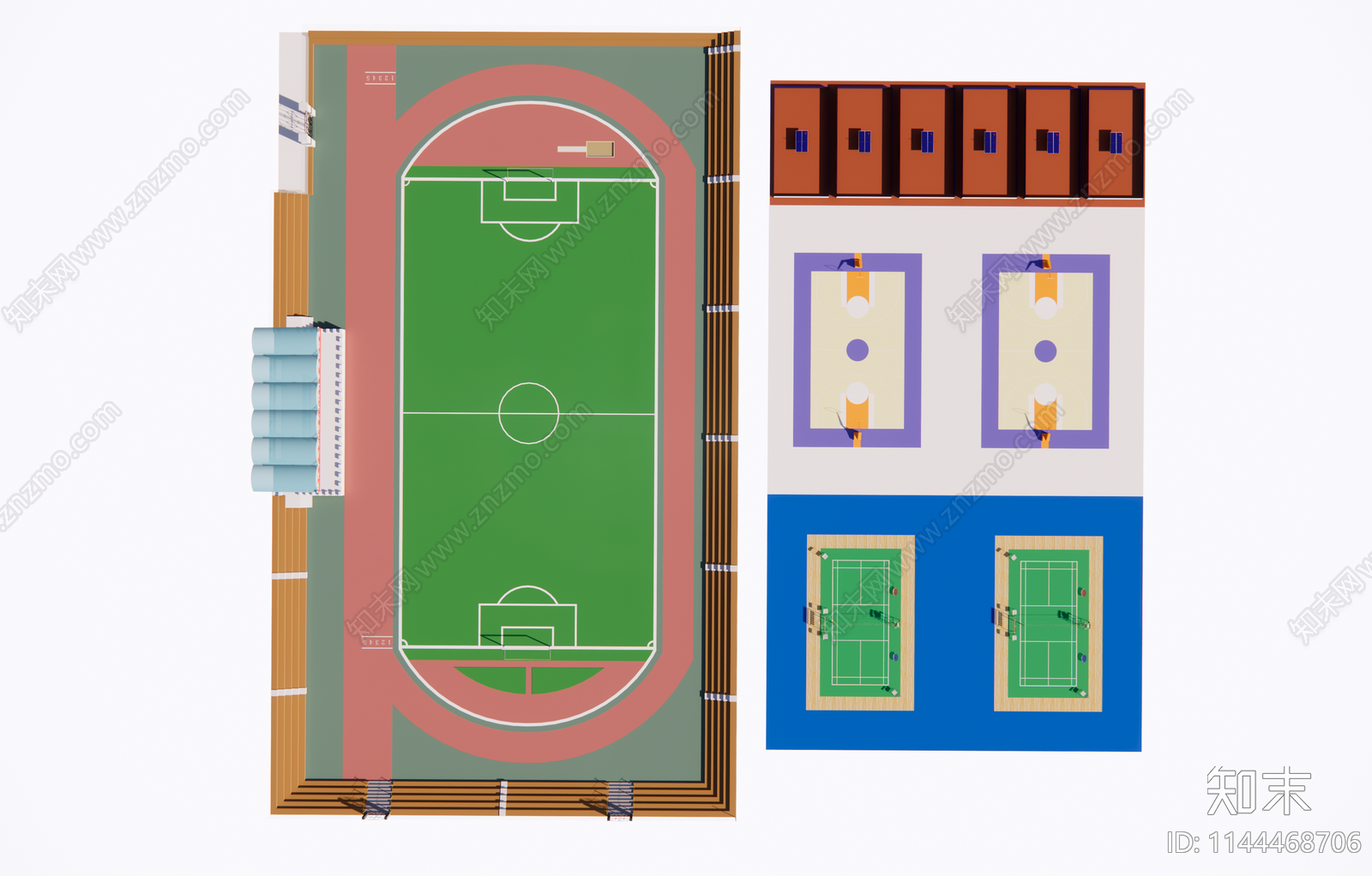 现代篮球场SU模型下载【ID:1144468706】