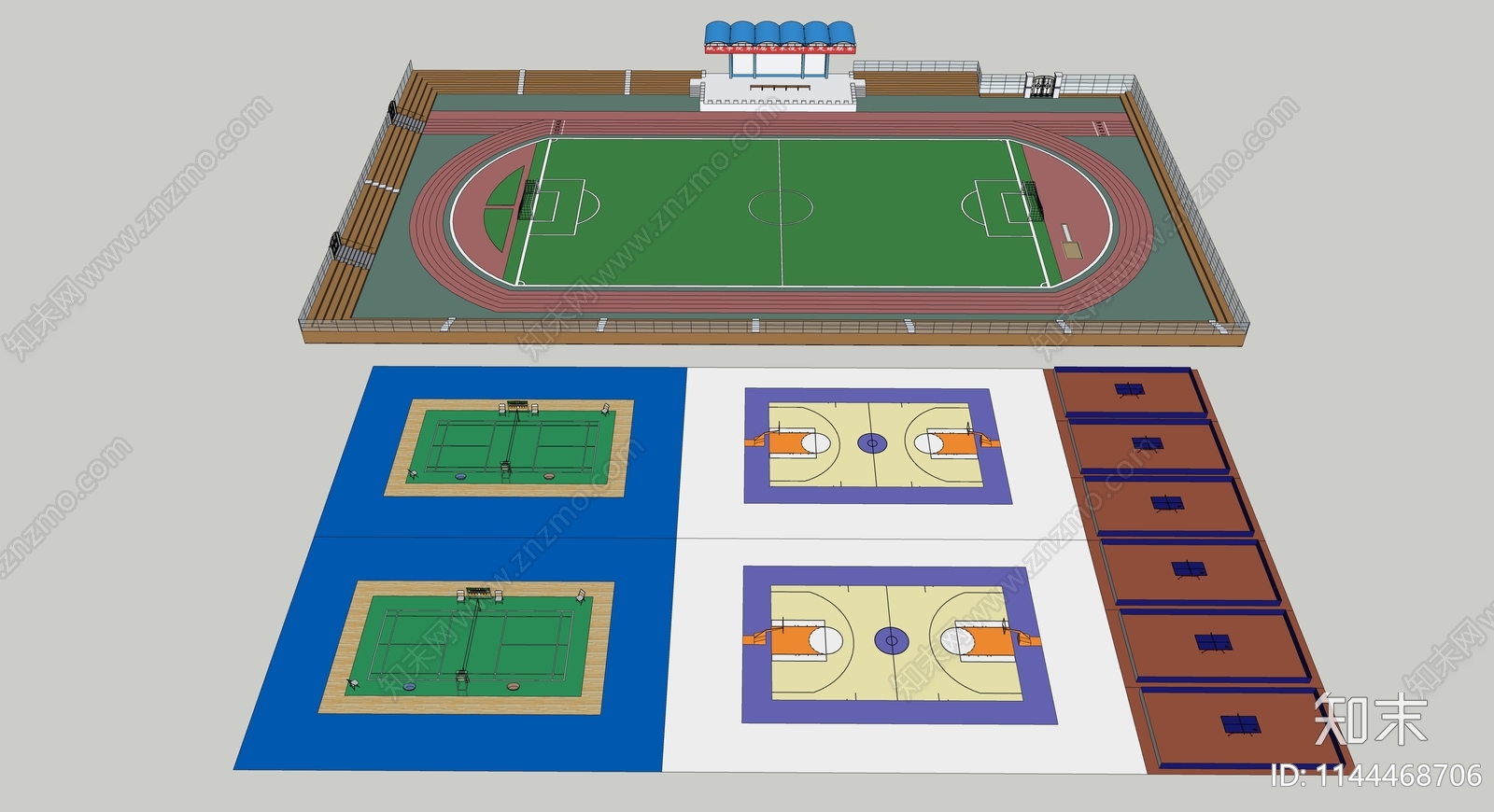 现代篮球场SU模型下载【ID:1144468706】