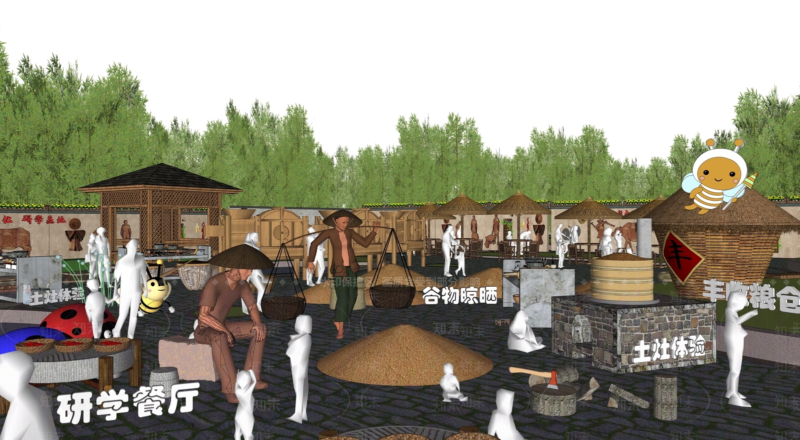 中式水稻研学公园SU模型下载【ID:1144473353】