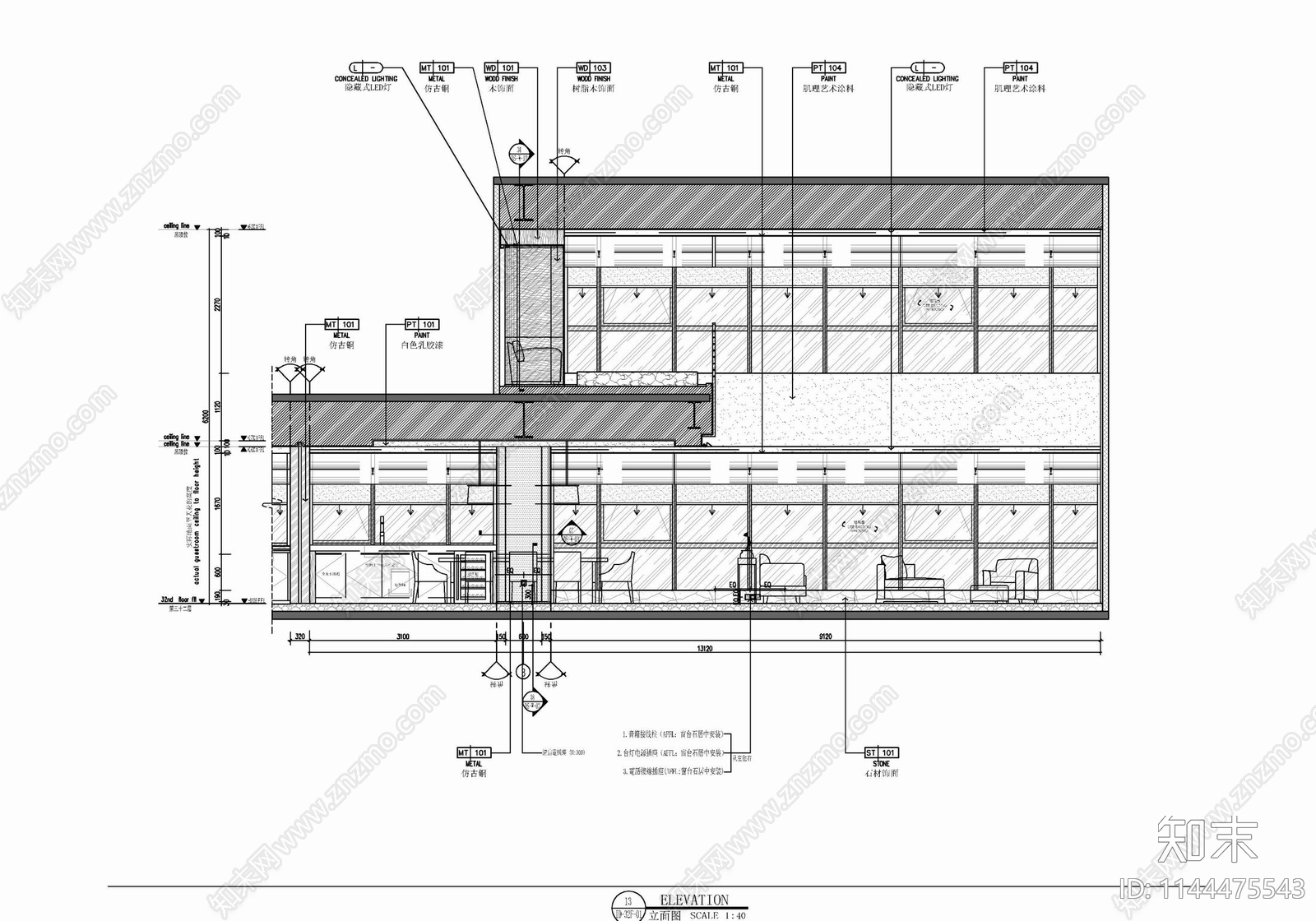 500㎡复式别墅室内cad施工图下载【ID:1144475543】