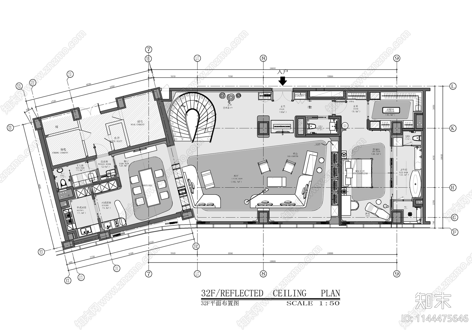 450㎡复式别墅室内cad施工图下载【ID:1144475646】