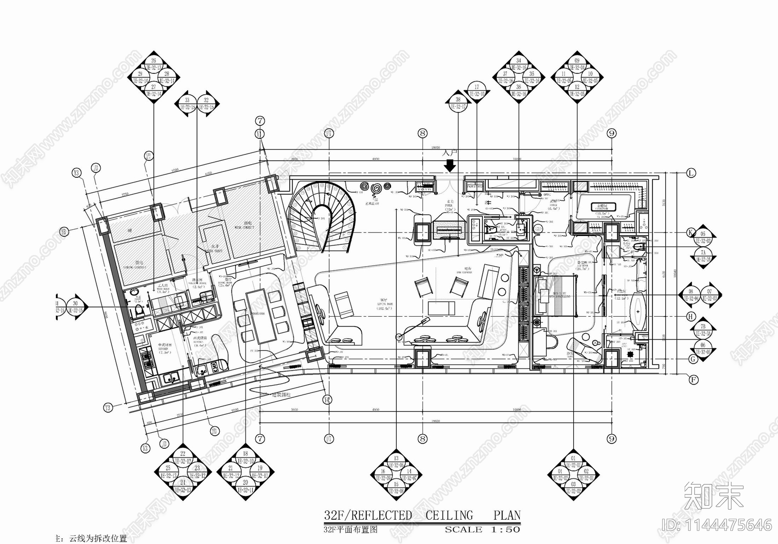 450㎡复式别墅室内cad施工图下载【ID:1144475646】