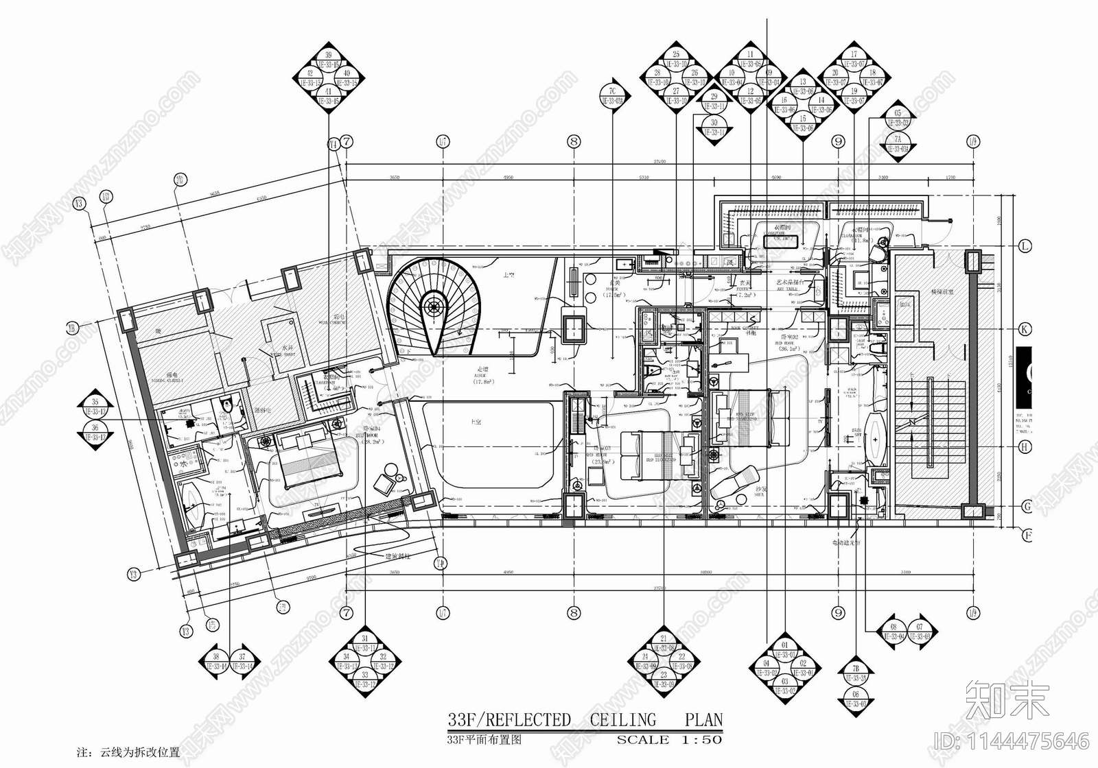 450㎡复式别墅室内cad施工图下载【ID:1144475646】