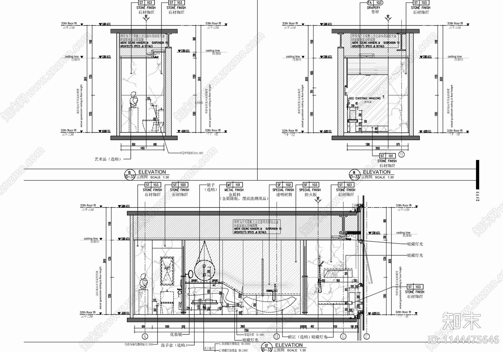 450㎡复式别墅室内cad施工图下载【ID:1144475646】