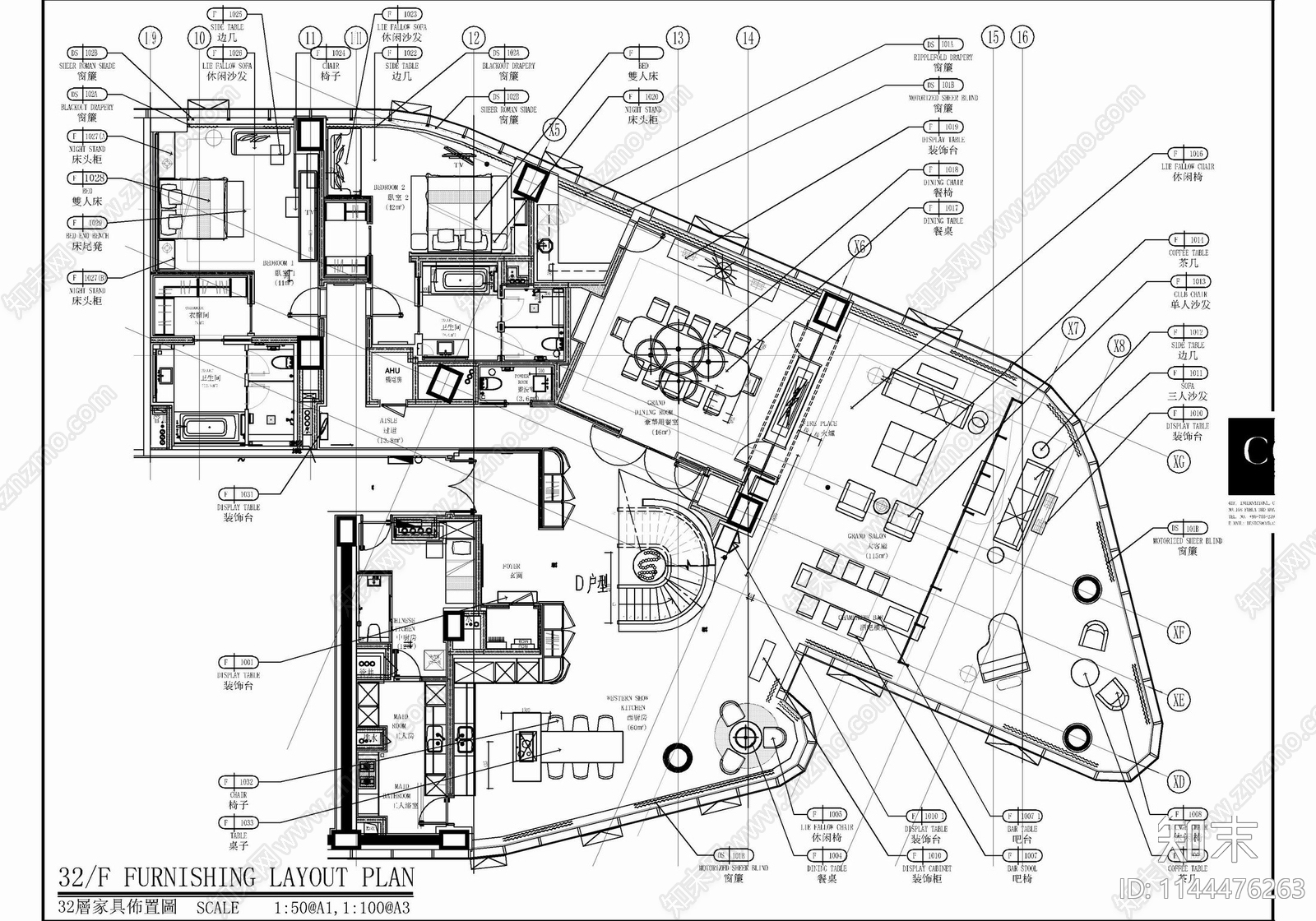 800㎡复式别墅豪宅室内cad施工图下载【ID:1144476263】