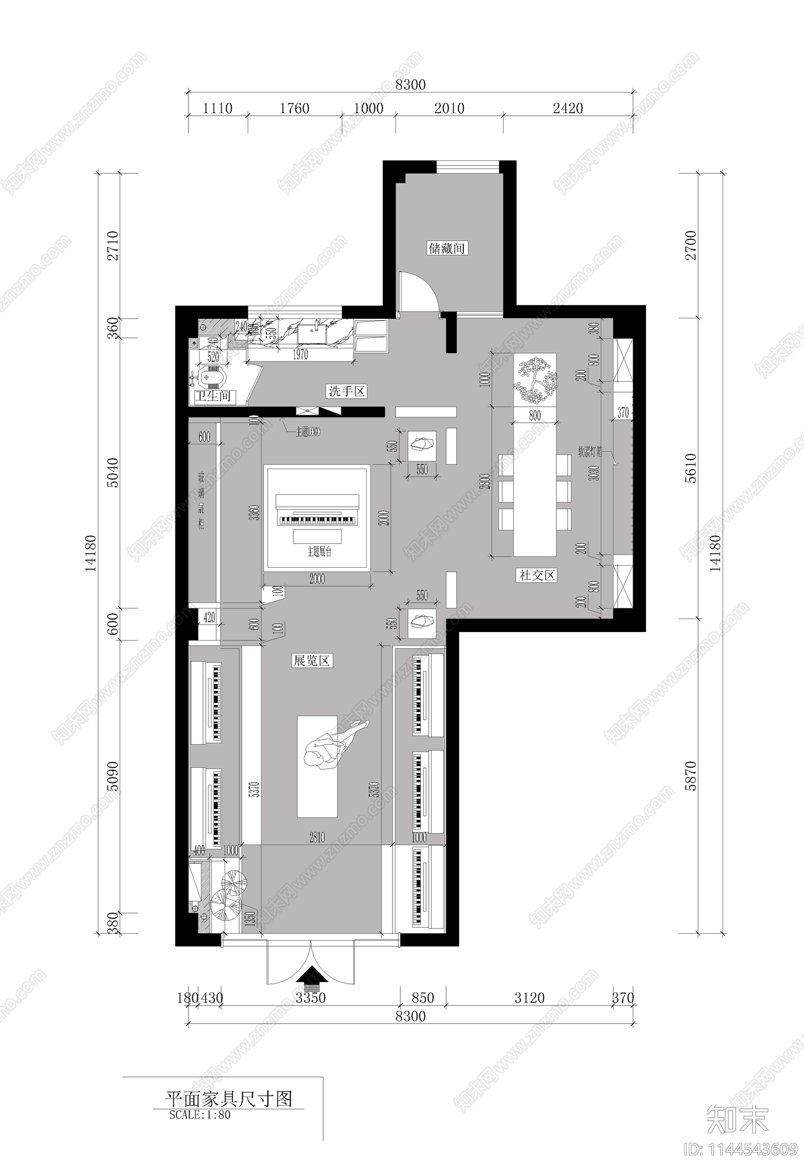 乐器行室内cad施工图下载【ID:1144543609】