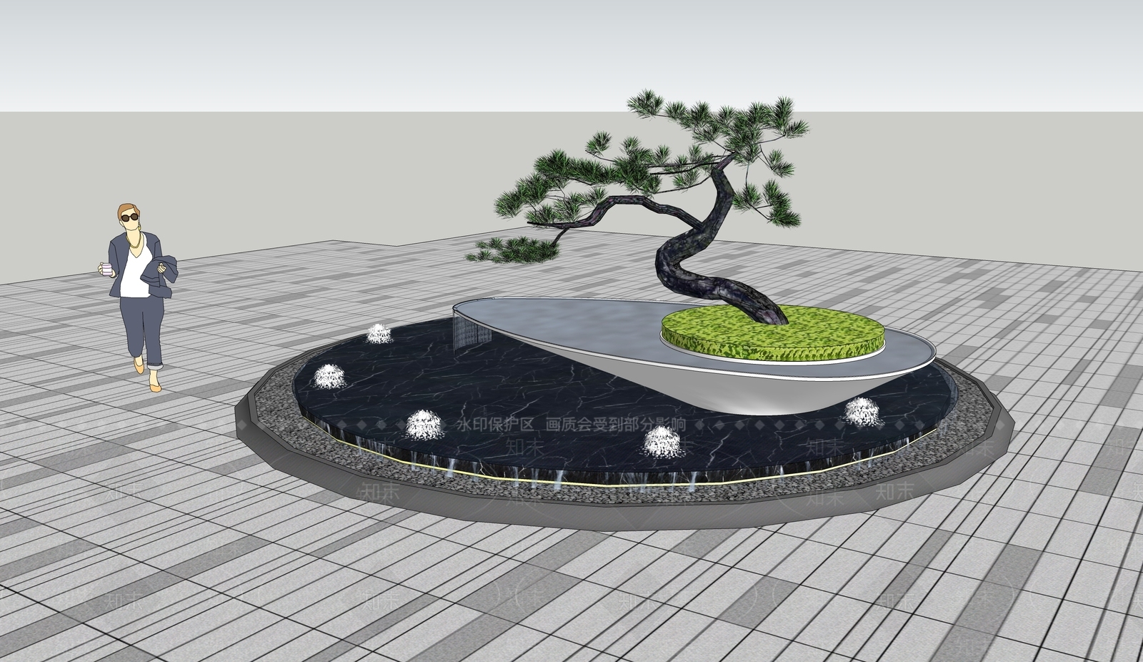 现代入口水景SU模型下载【ID:1144480601】