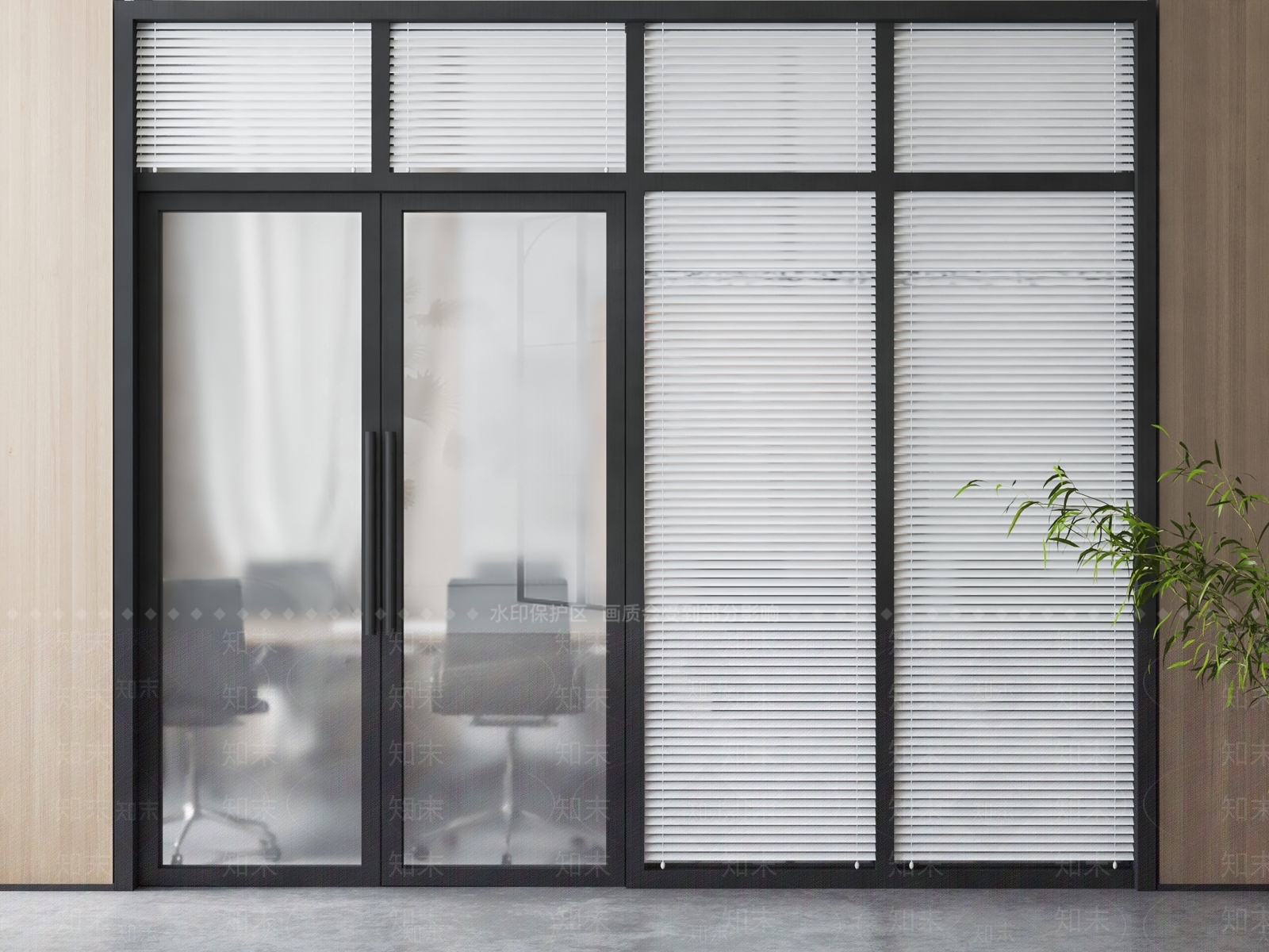 现代办公室百叶双开门3D模型下载【ID:1144481825】