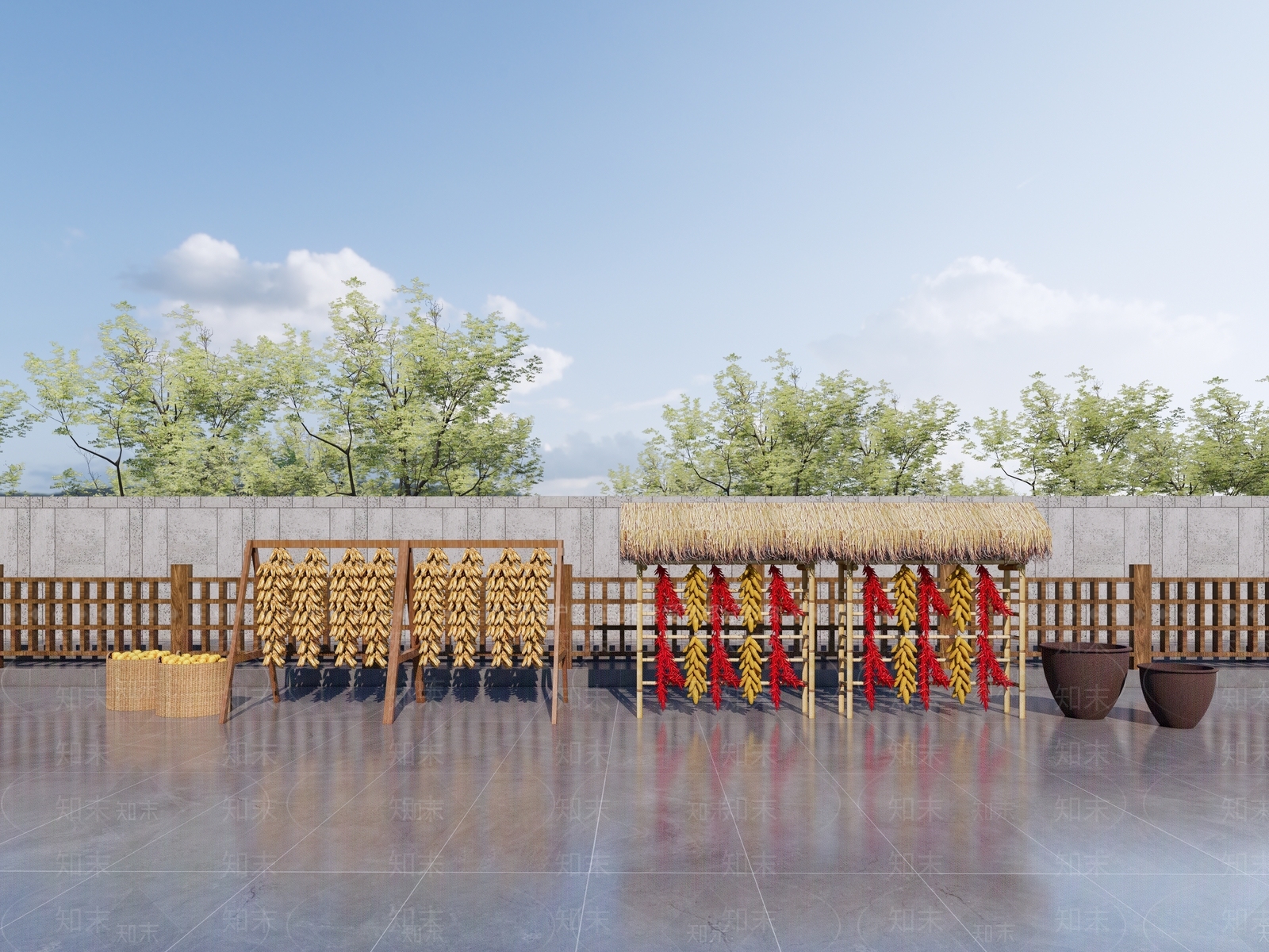 中式乡村农具展示架SU模型下载【ID:1144483950】