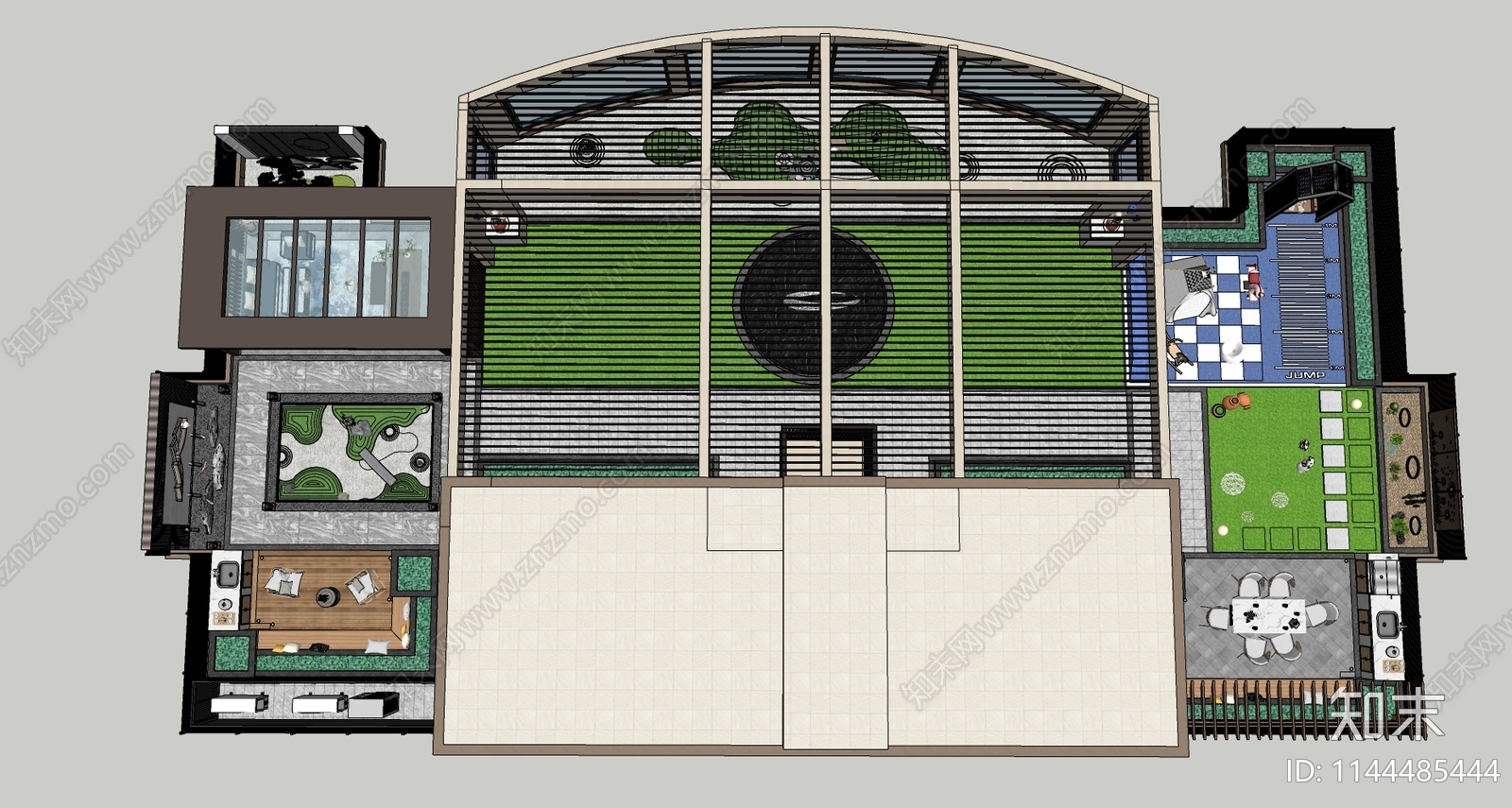 新中式屋顶花园SU模型下载【ID:1144485444】