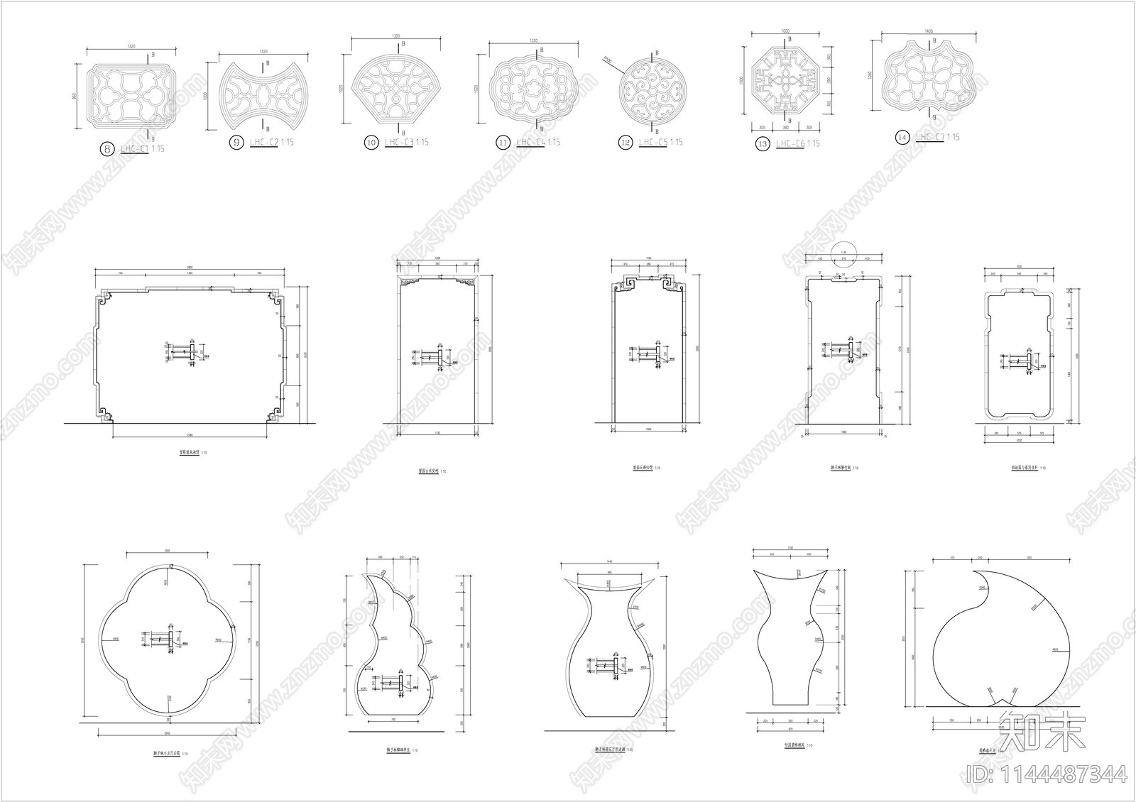 月洞门景墙详图cad施工图下载【ID:1144487344】