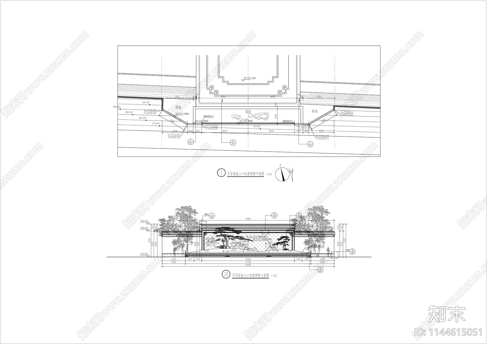 中式对景照壁详图cad施工图下载【ID:1144615051】