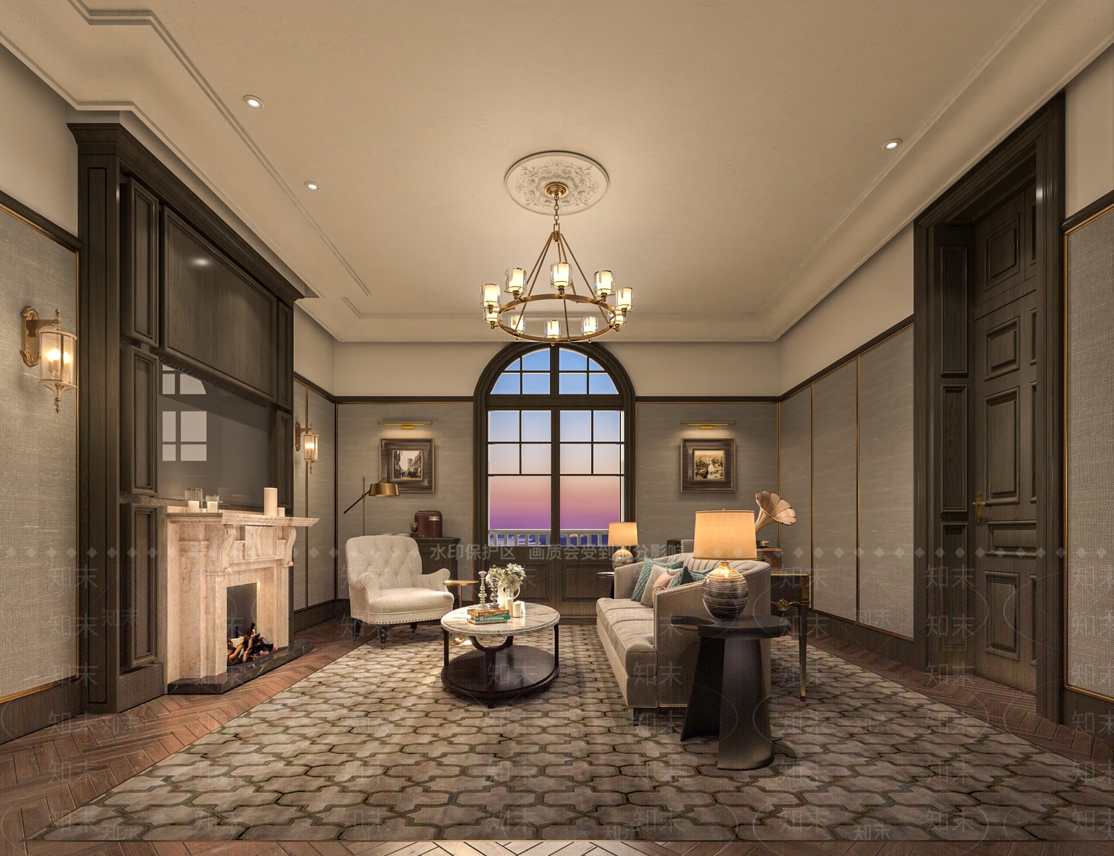 美式酒店套房客厅3D模型下载【ID:1144493897】