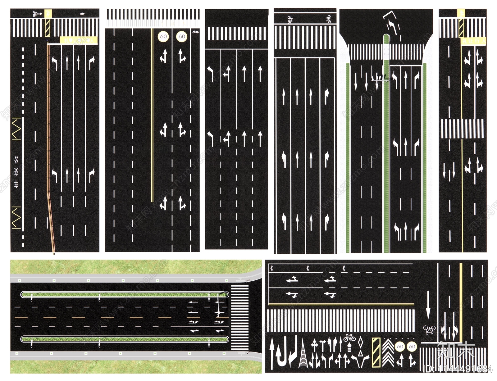 现代市政道路标识划线3D模型下载【ID:1144491684】