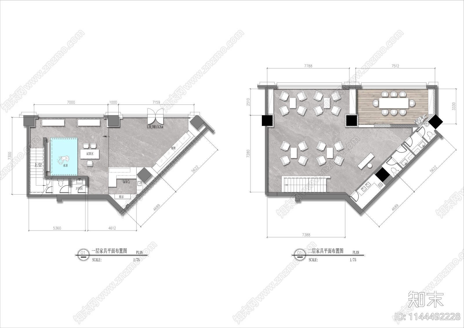 两层茶楼茶叶店平面布置图施工图下载【ID:1144492228】