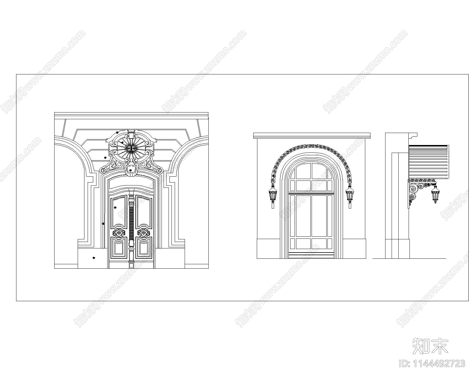 欧式室外门cad施工图下载【ID:1144492723】