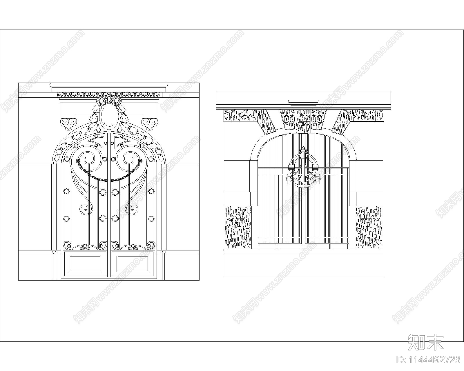 欧式室外门cad施工图下载【ID:1144492723】