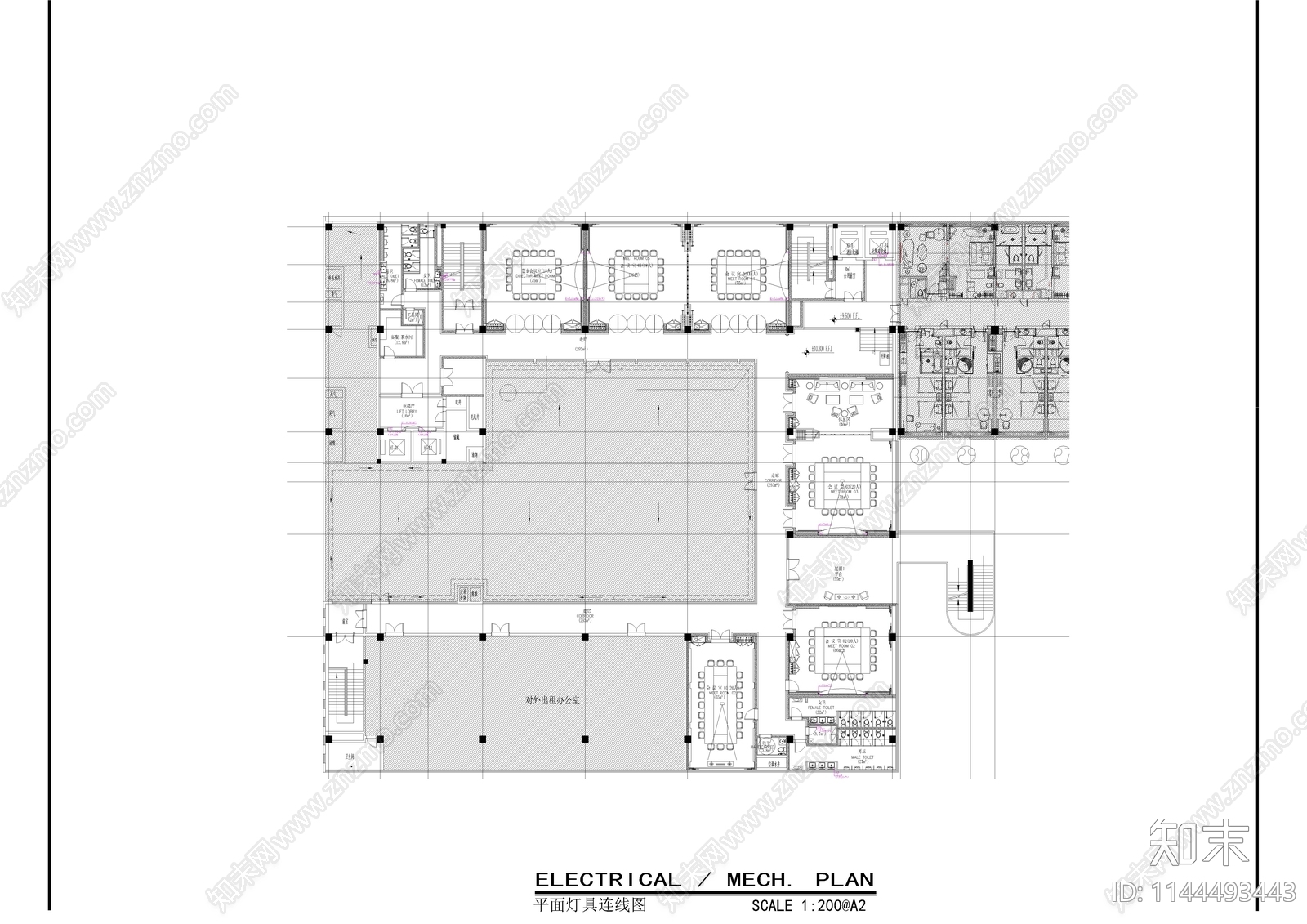 酒店会议区一整层机电cad施工图下载【ID:1144493443】