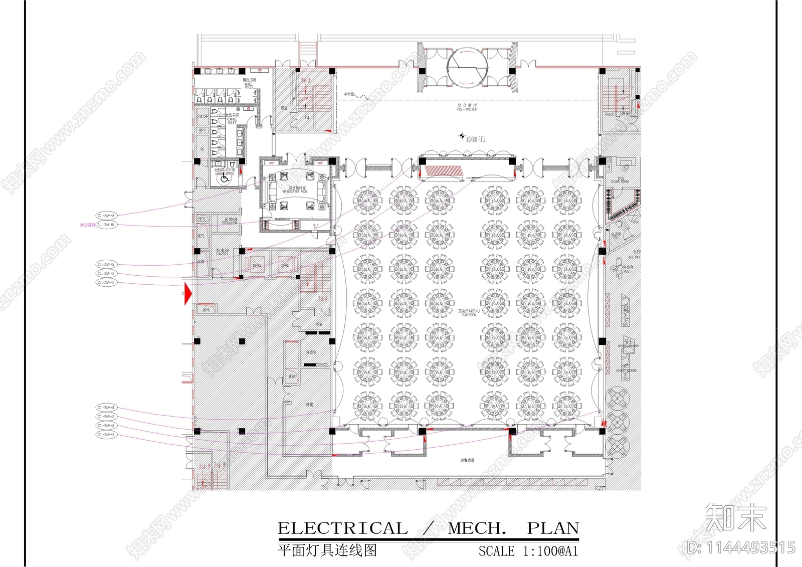 大型宴会厅机电cad施工图下载【ID:1144493515】