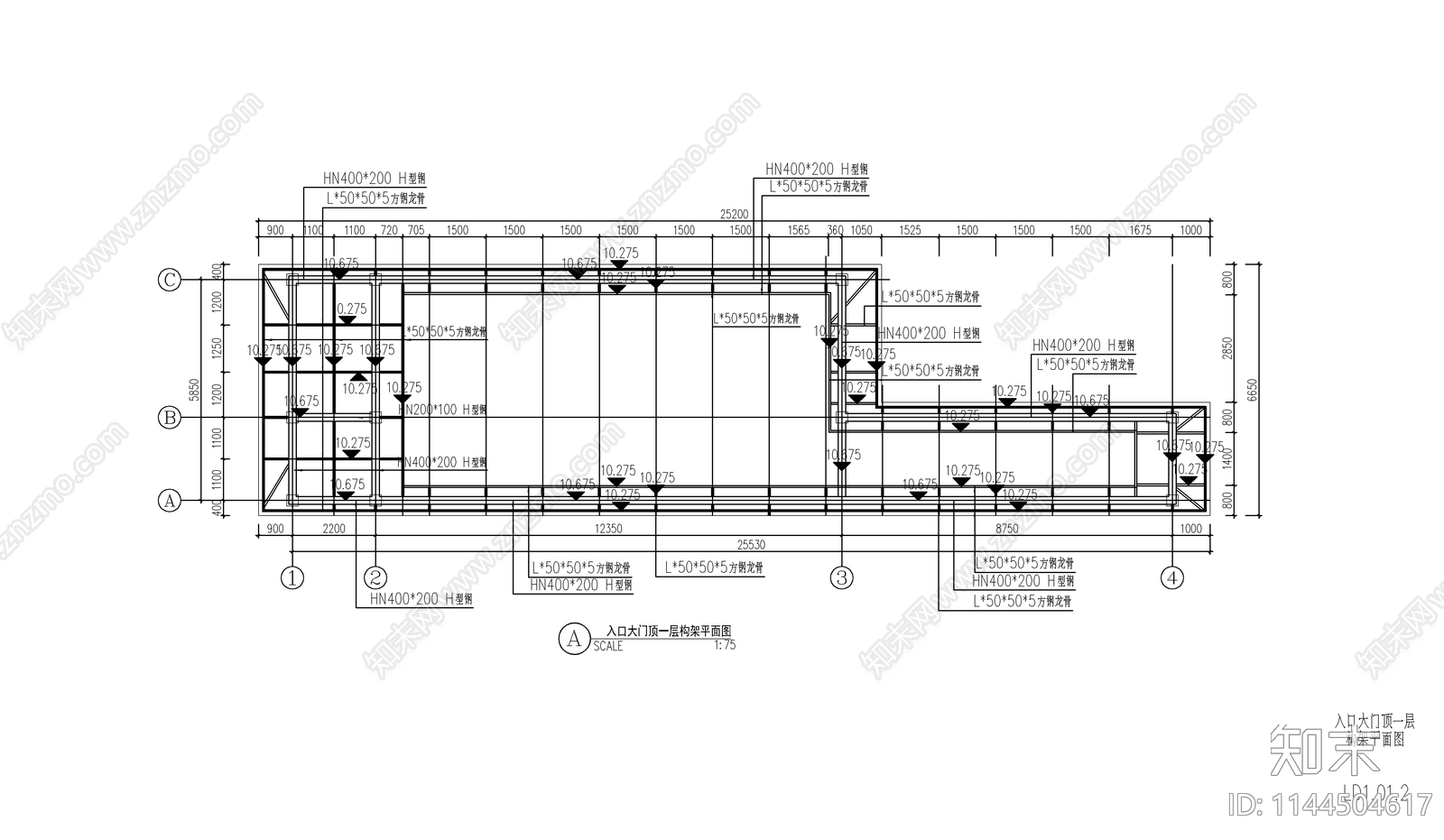 新中式小区入口门廊cad施工图下载【ID:1144504617】