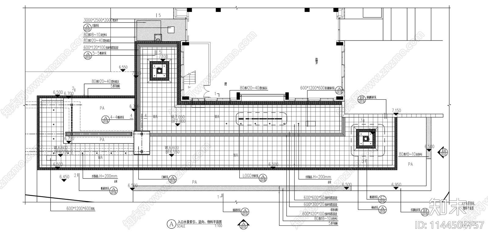 新中式示范区镜面LOGO水景cad施工图下载【ID:1144504757】