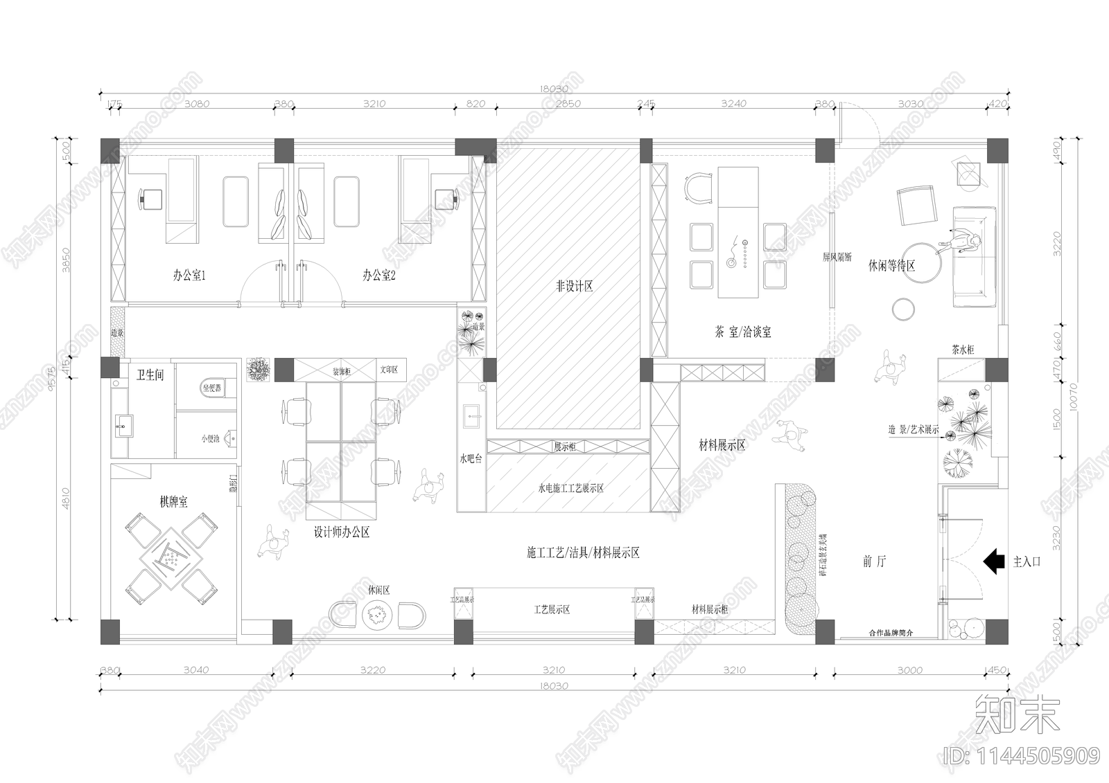 180m²装修公司办公室平面布置图施工图下载【ID:1144505909】