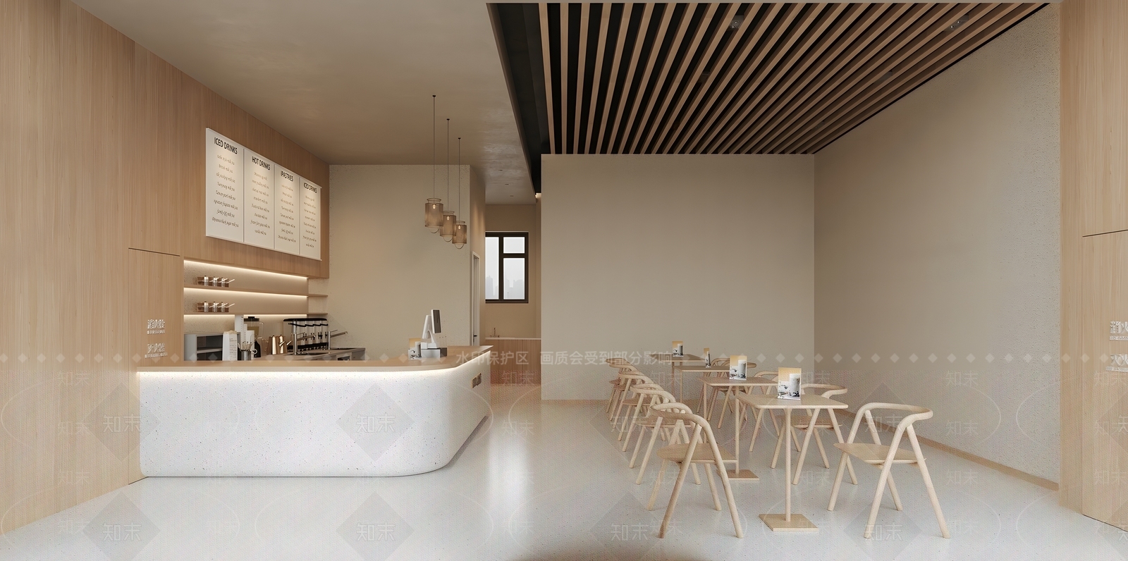 现代奶油原木风奶茶店SU模型下载【ID:1144506690】