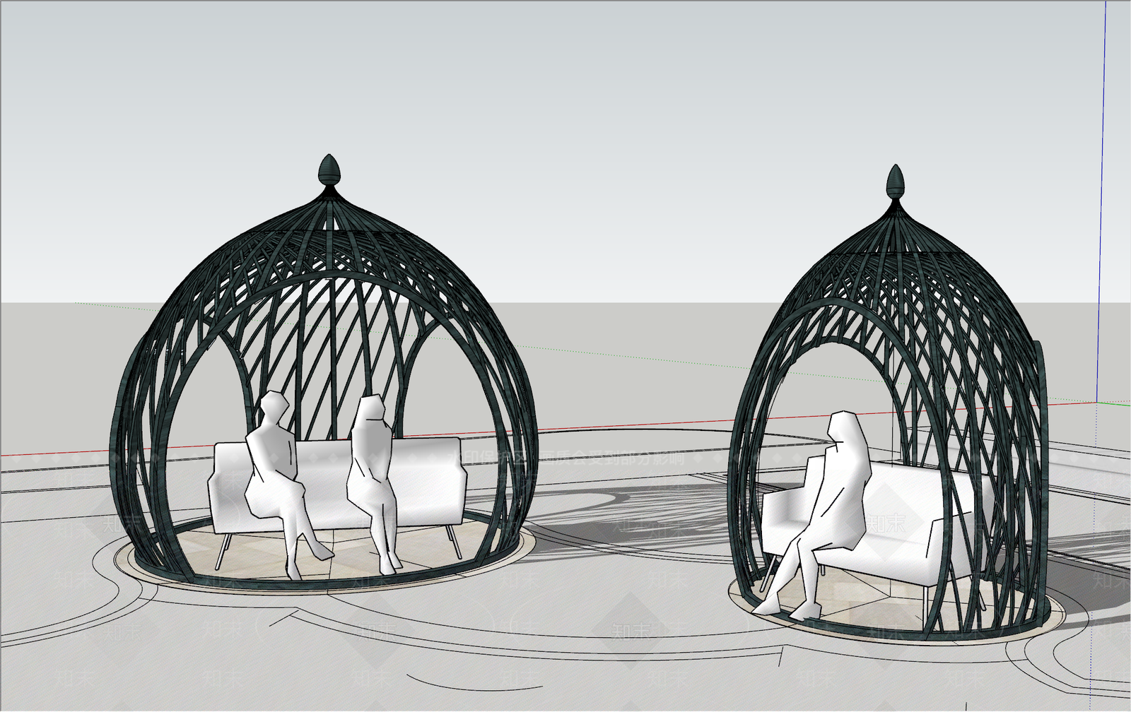 现代铁艺鸟笼亭SU模型下载【ID:1144507678】