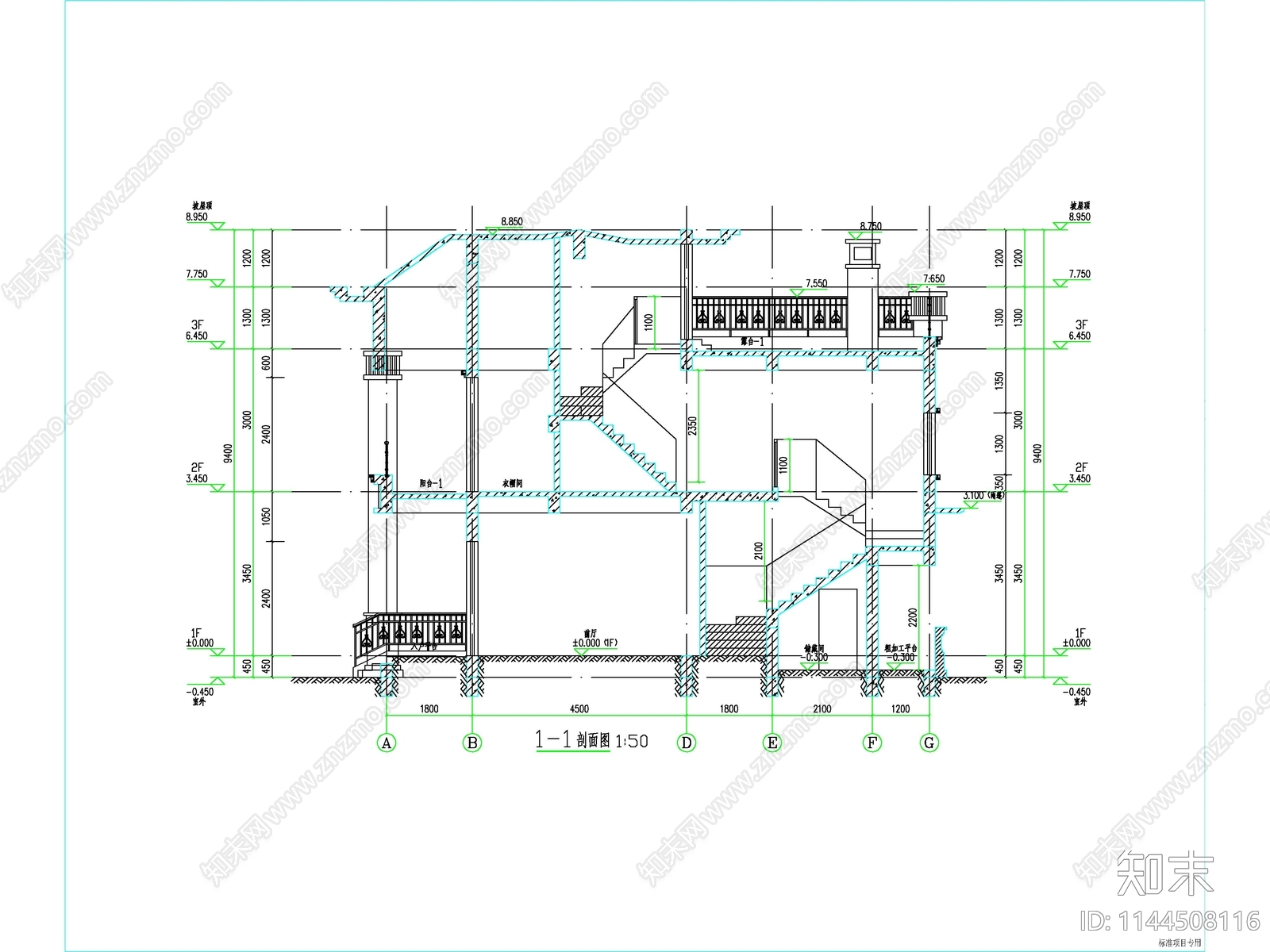 新中式别墅建筑cad施工图下载【ID:1144508116】