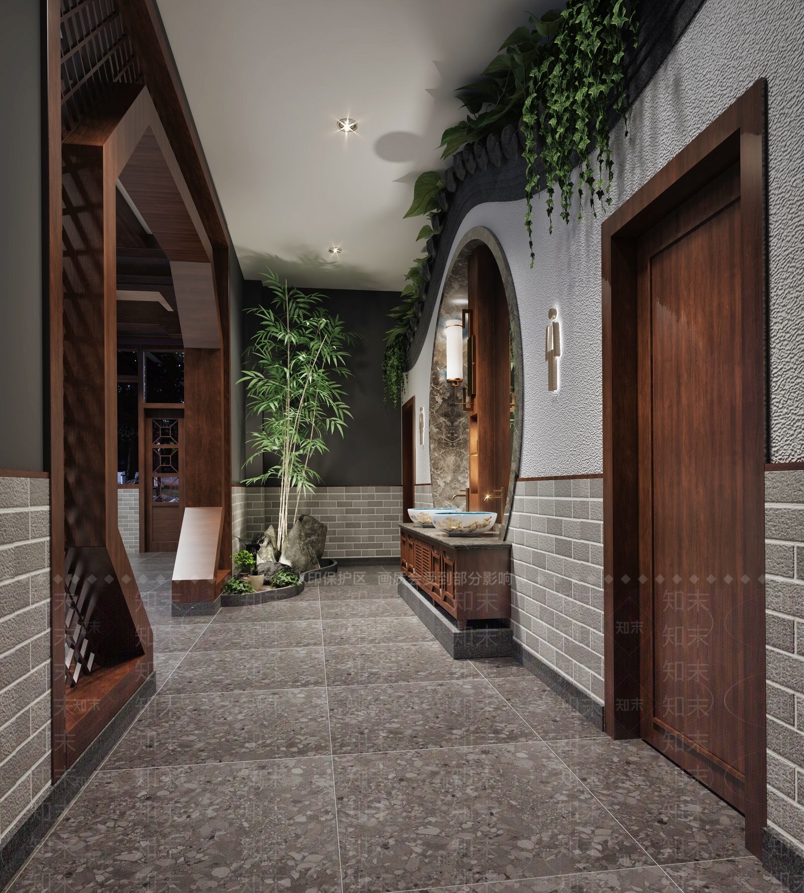 新中式中餐厅公共卫生间3D模型下载【ID:1144509068】