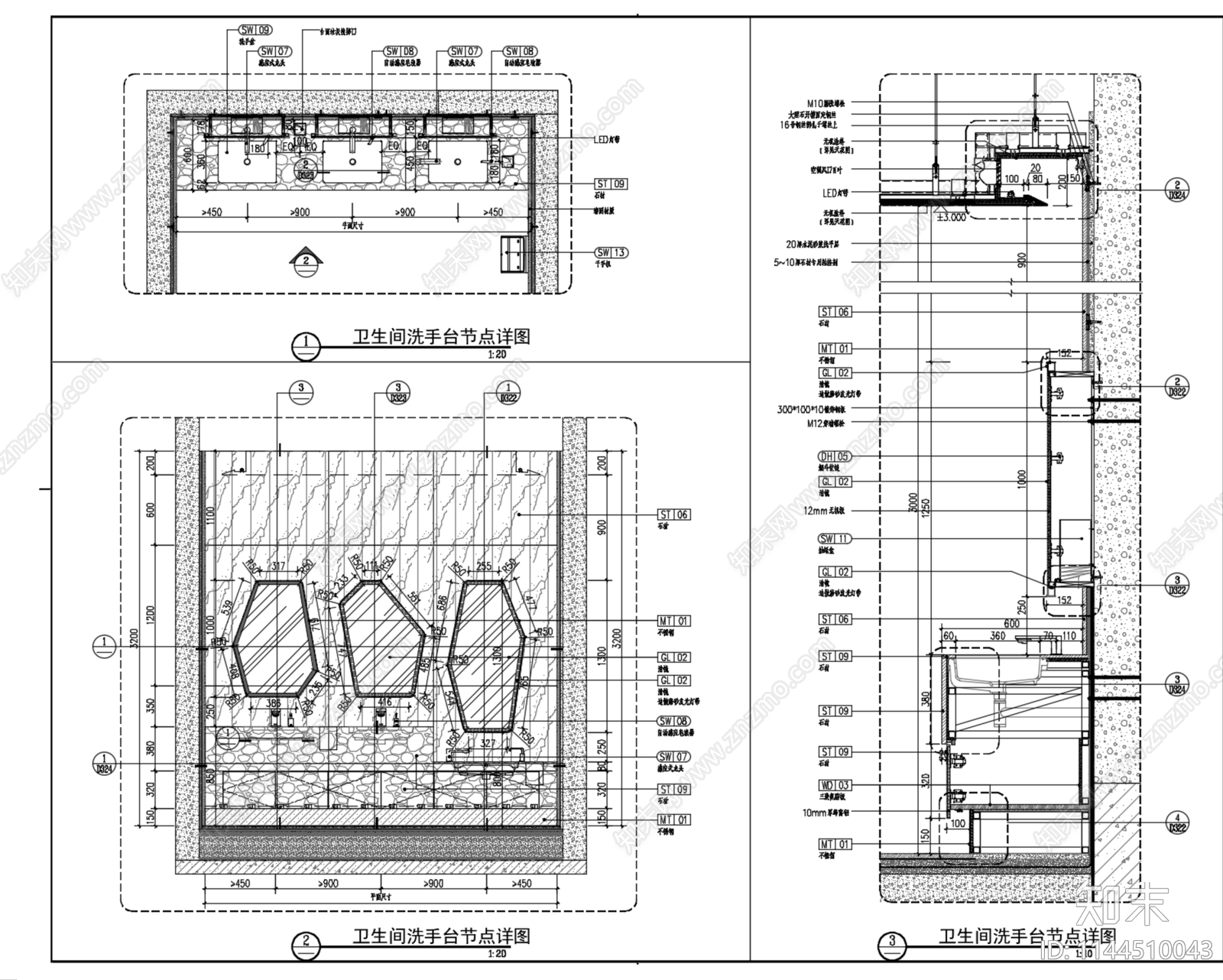 公共卫生间洗手台蹲便小便器节点详图施工图下载【ID:1144510043】