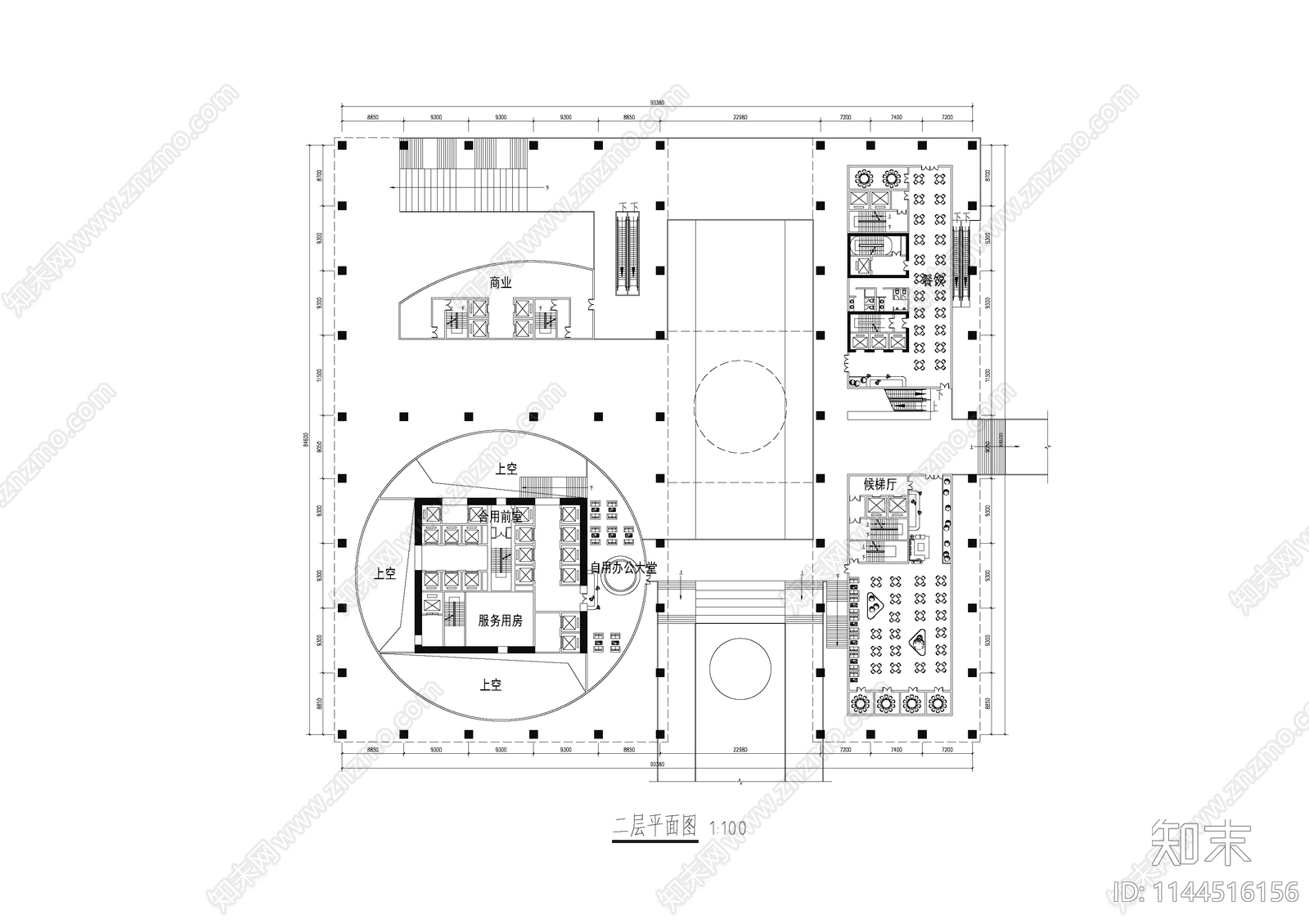 超高层商务办公写字楼建筑cad施工图下载【ID:1144516156】