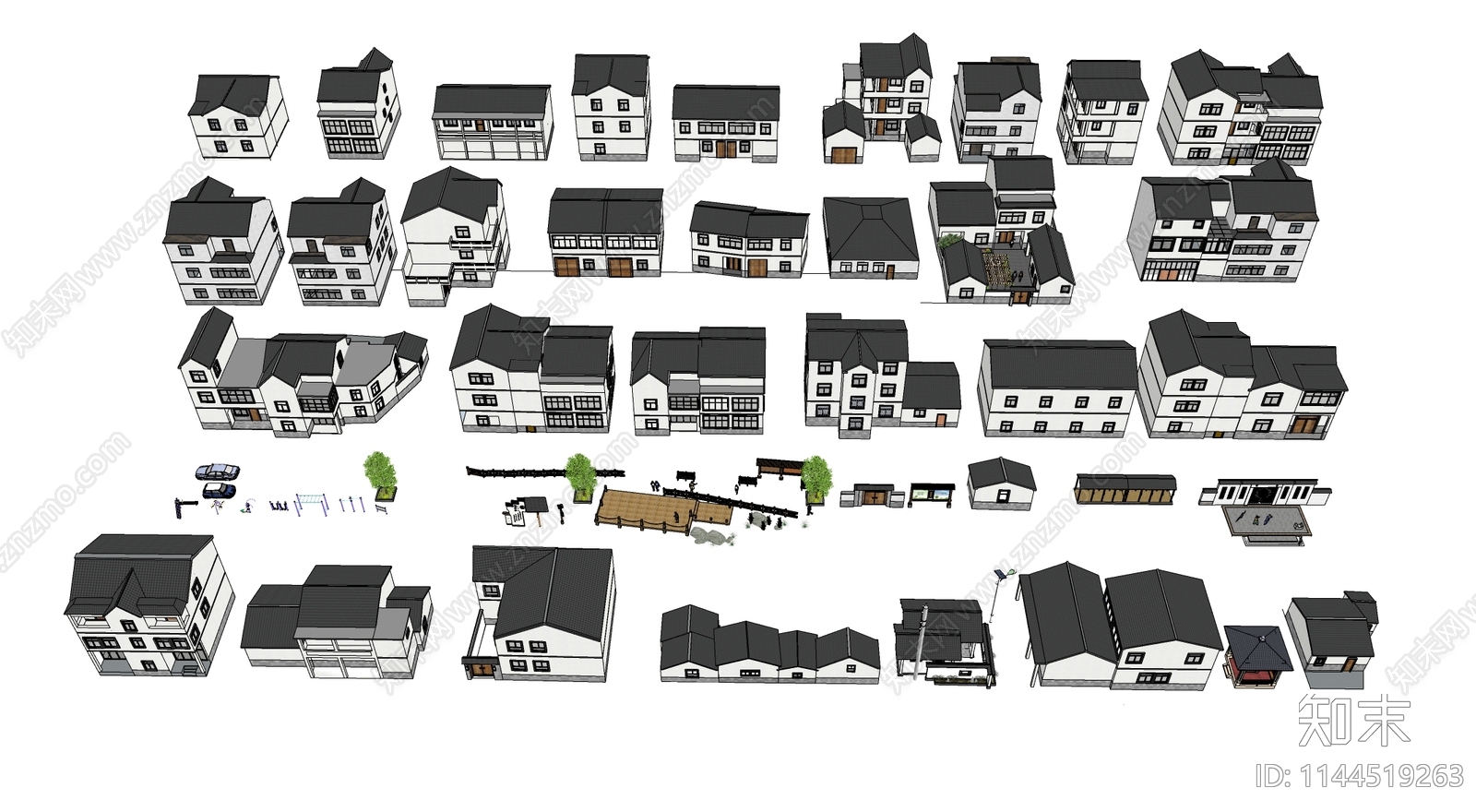 现代乡村住宅建筑SU模型下载【ID:1144519263】